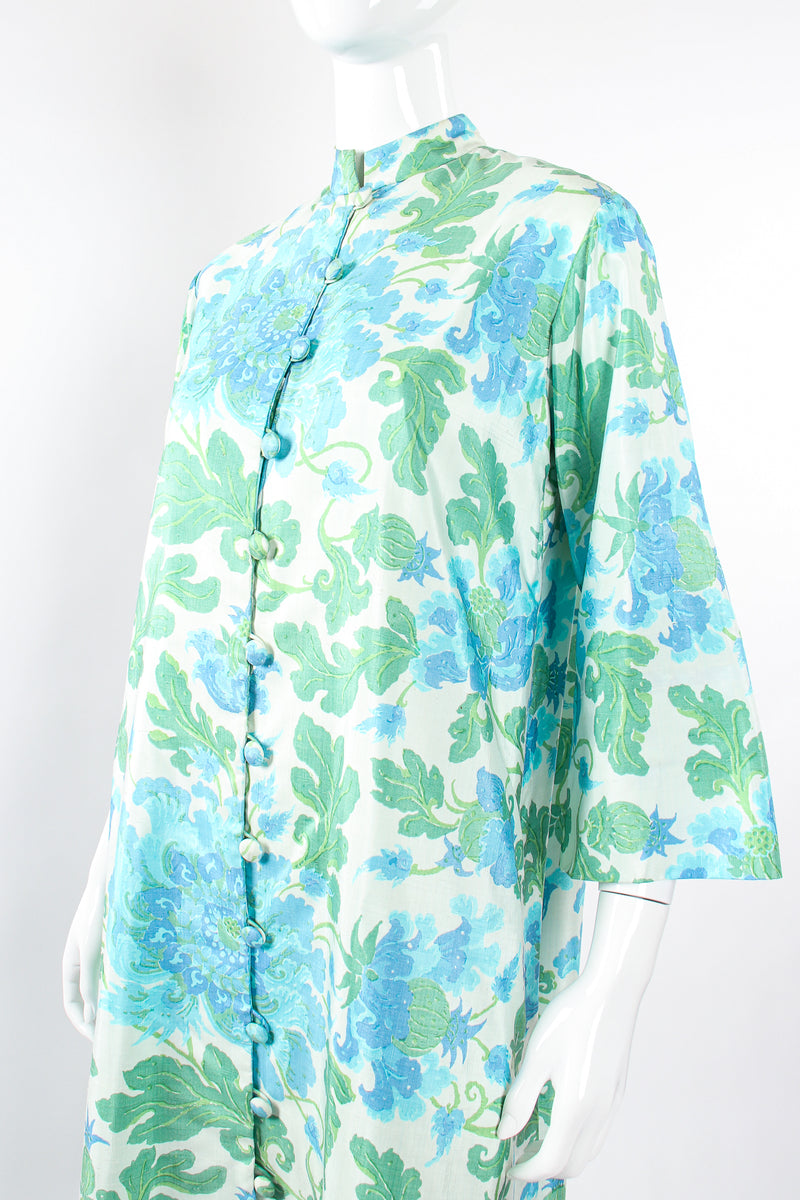 Vintage Choisy Floral Raw Silk Duster Coat on Mannequin crop at Recess Los Angeles