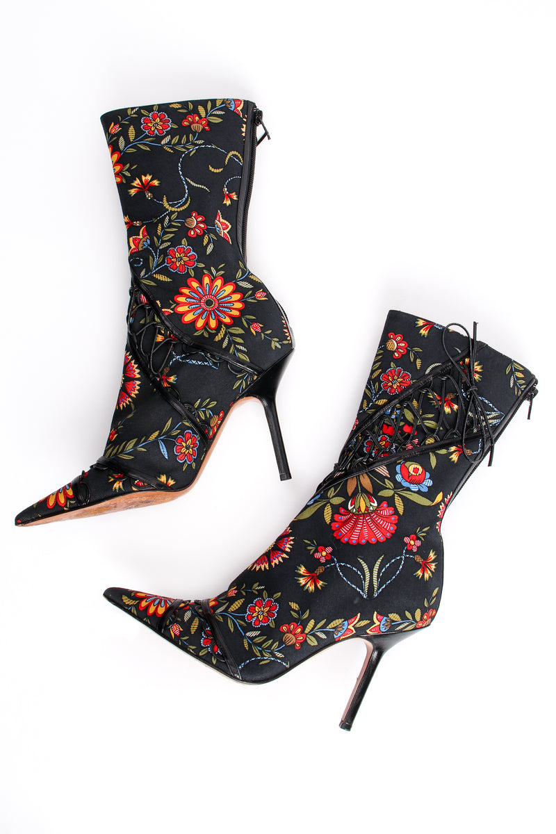 Vintage Christian Dior Floral Print Stiletto Boots flat at Recess Los Angeles