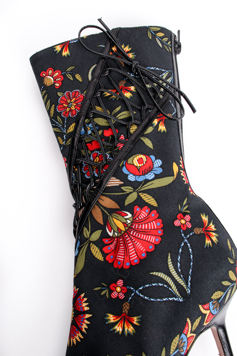 Vintage Christian Dior Floral Print Stiletto Boots lace detail at Recess Los Angeles