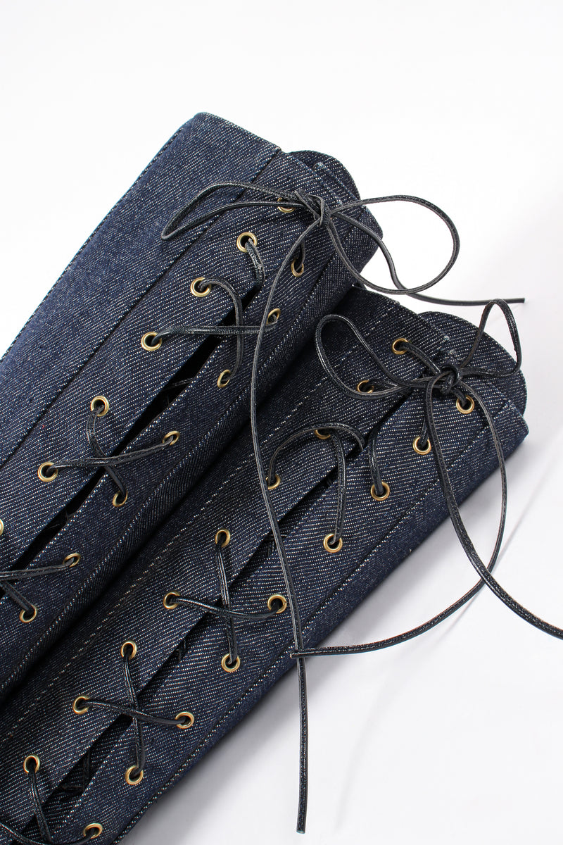 Vintage Christian Dior Indigo Snakeskin Denim Boots laces at Recess Los Angeles