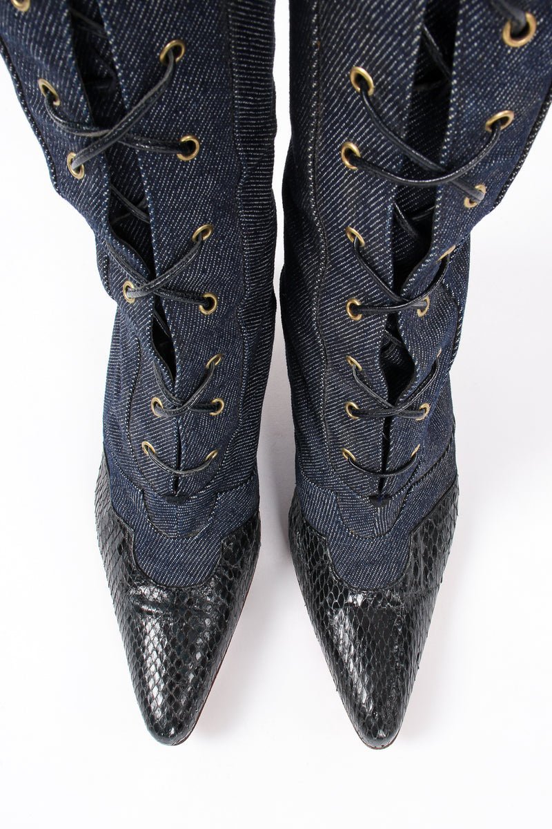 Vintage Christian Dior 2000 Indigo Snakeskin Denim Boots toes at Recess Los Angeles