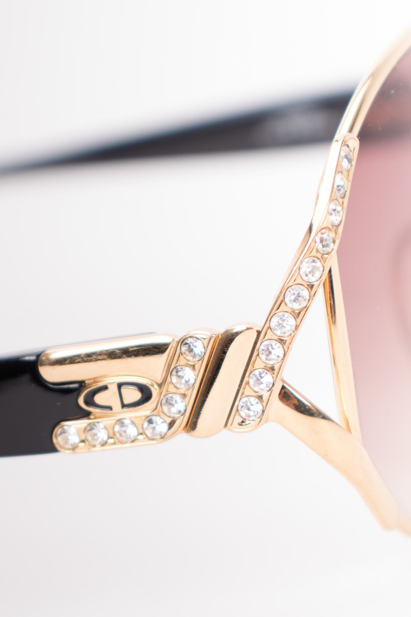 Christian Dior Rhinestone Aviator Pilot Sunglasses 2619 Graduated Amber Lenses