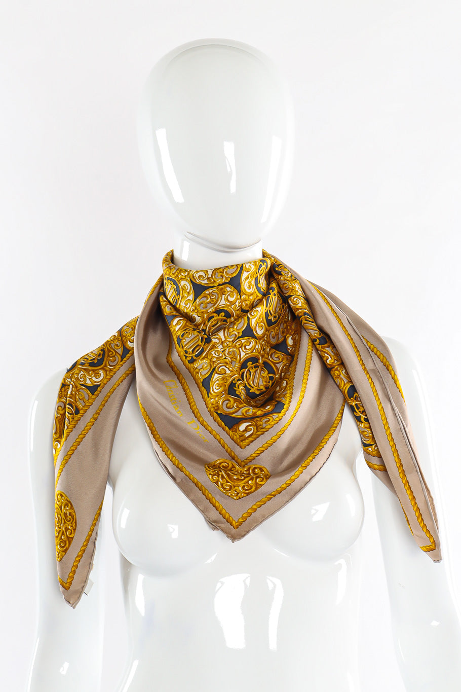 Brocade heart print scarf by Christian Dior on mannequin @recessla