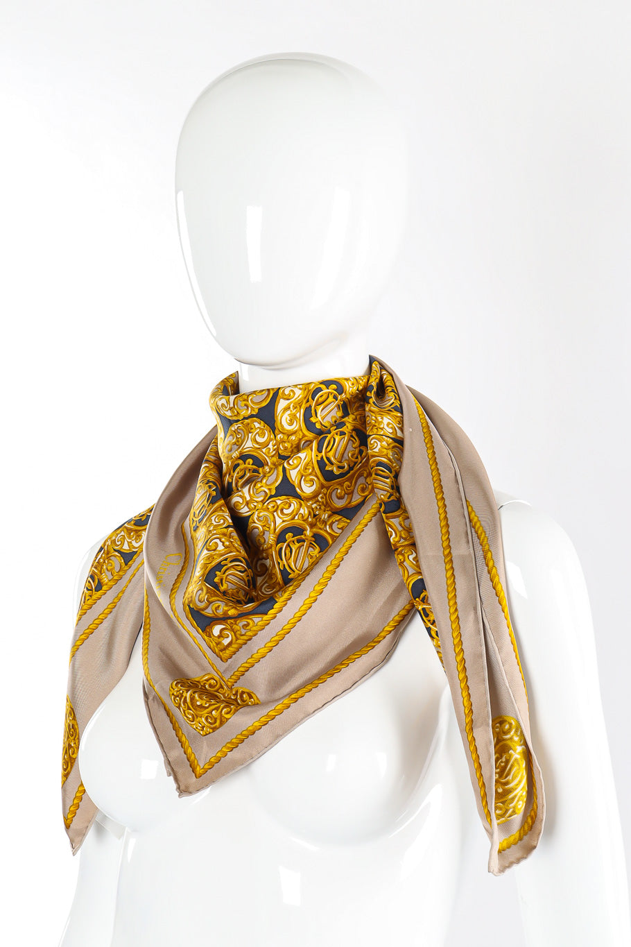 Brocade heart print scarf by Christian Dior side view photo on mannequin @recessla