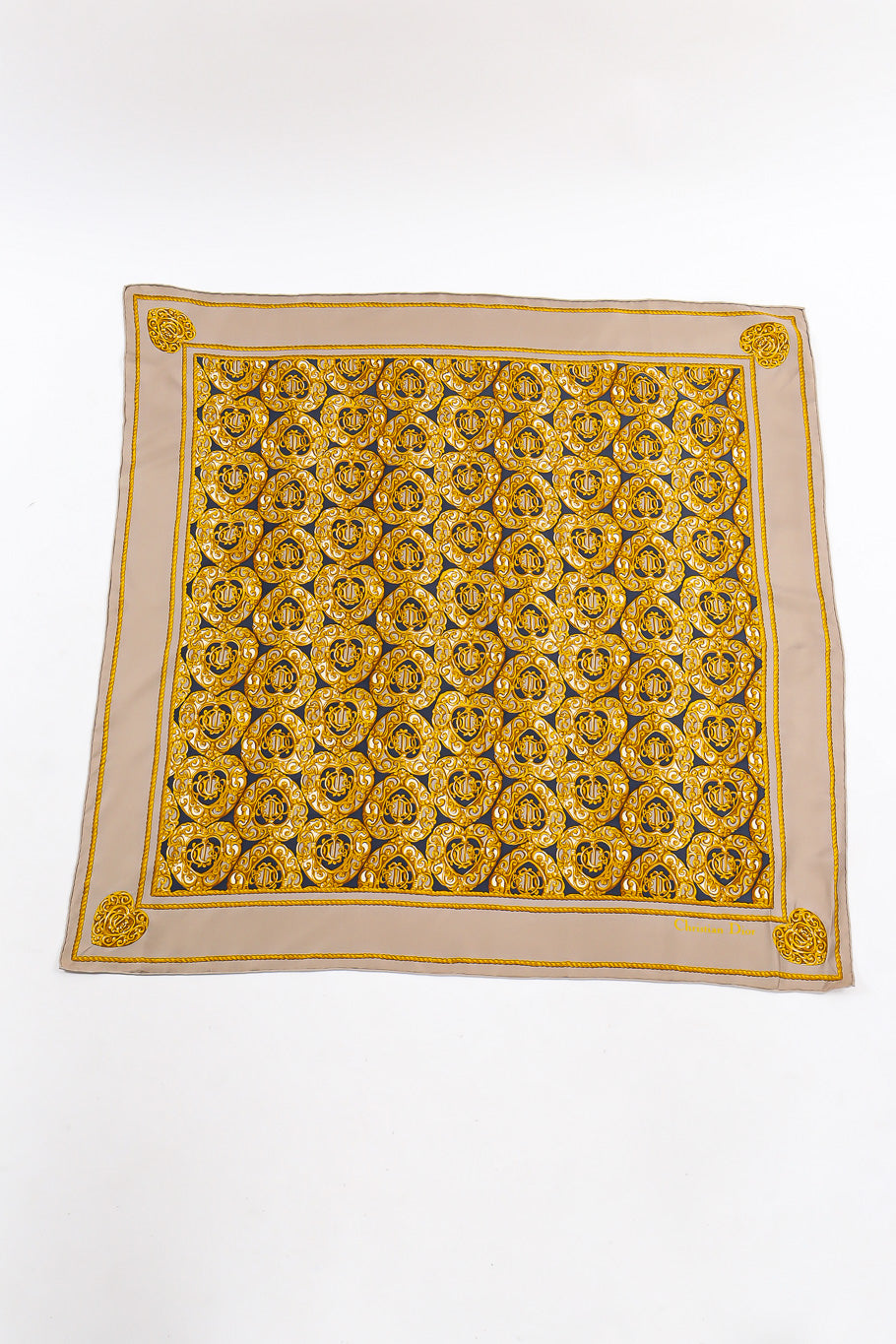 Brocade heart print scarf by Christian Dior flat lay aerial view @recessla