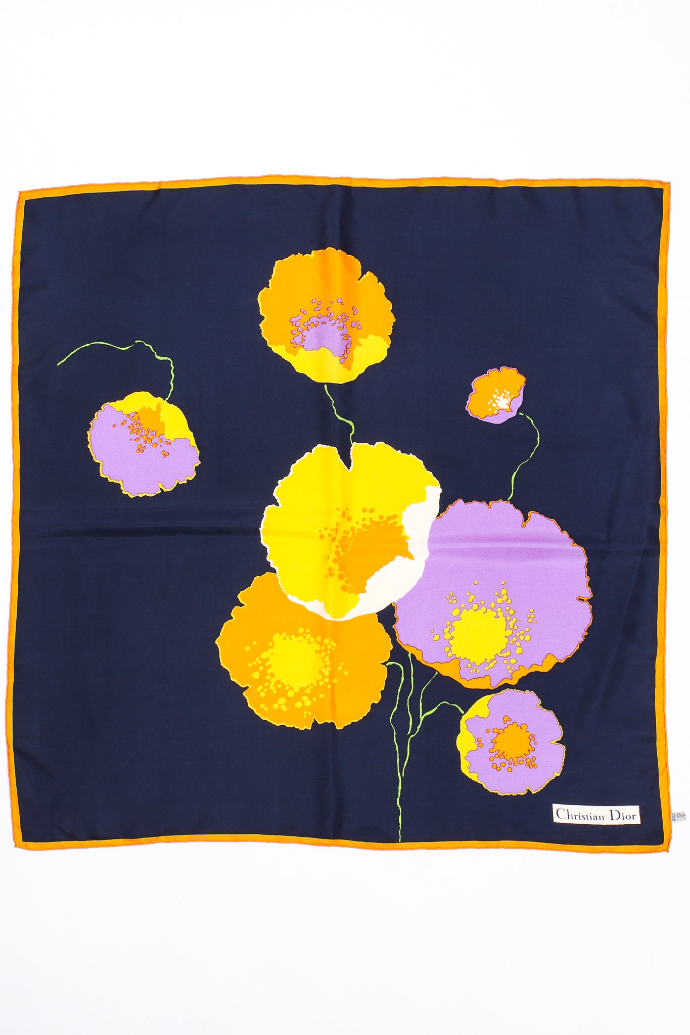 Vintage Christian Dior Poppy Art Silk Scarf flat at Recess Los Angeles