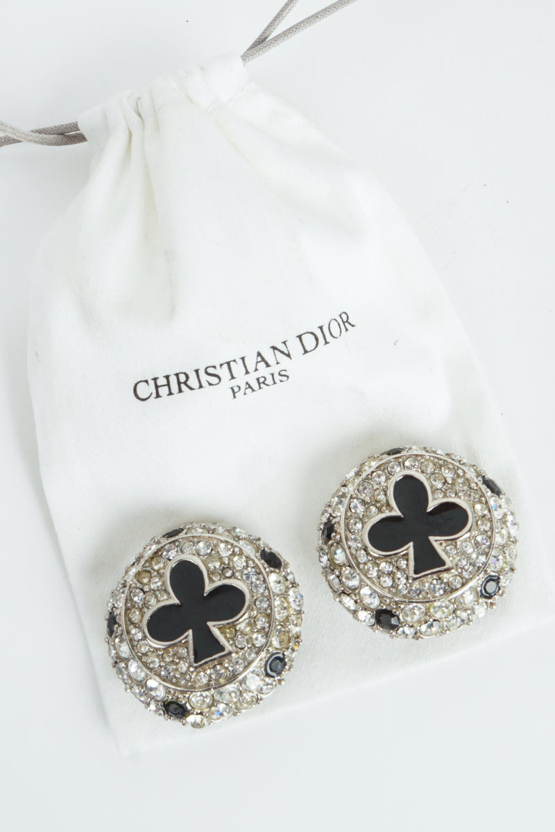 Vintage Christian Dior Crystal Club Suit Earrings with dust bag at Recess Los Angeles