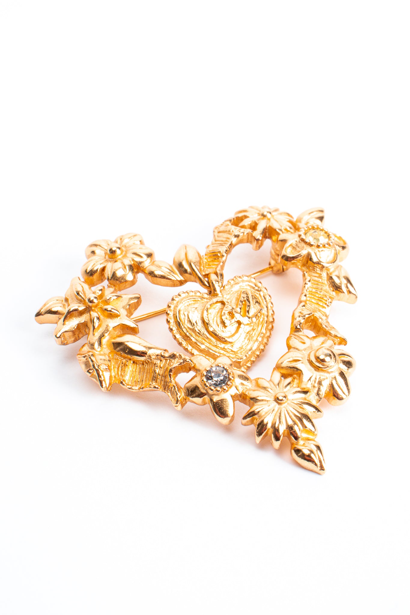 Vintage Christian Lacroix Floral Hearts of Gold Brooch at Recess Los Angeles