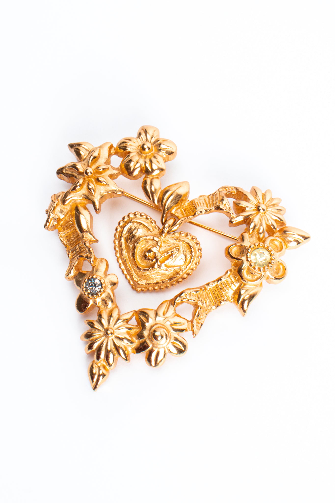 Vintage Christian Lacroix Floral Hearts of Gold Brooch at Recess Los Angeles