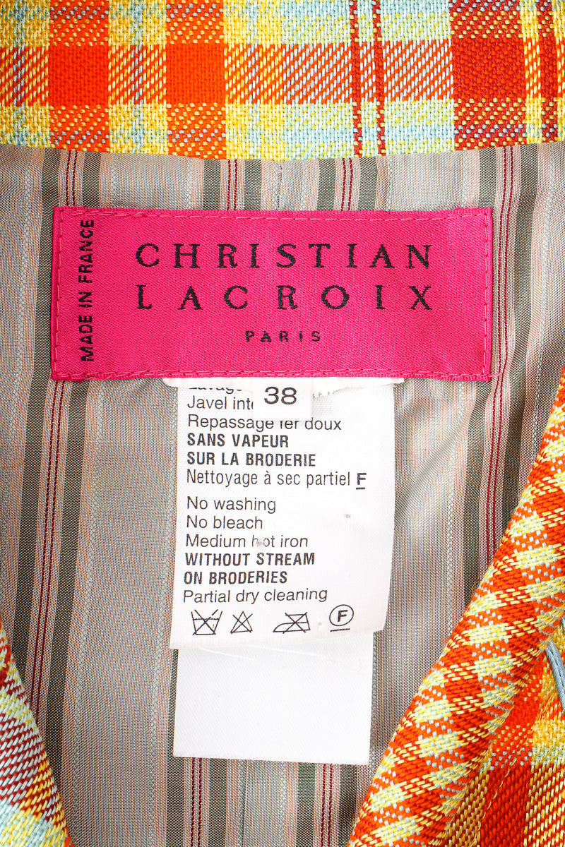 Vintage Christian Lacroix Madras Check Jacket label at Recess Los Angeles