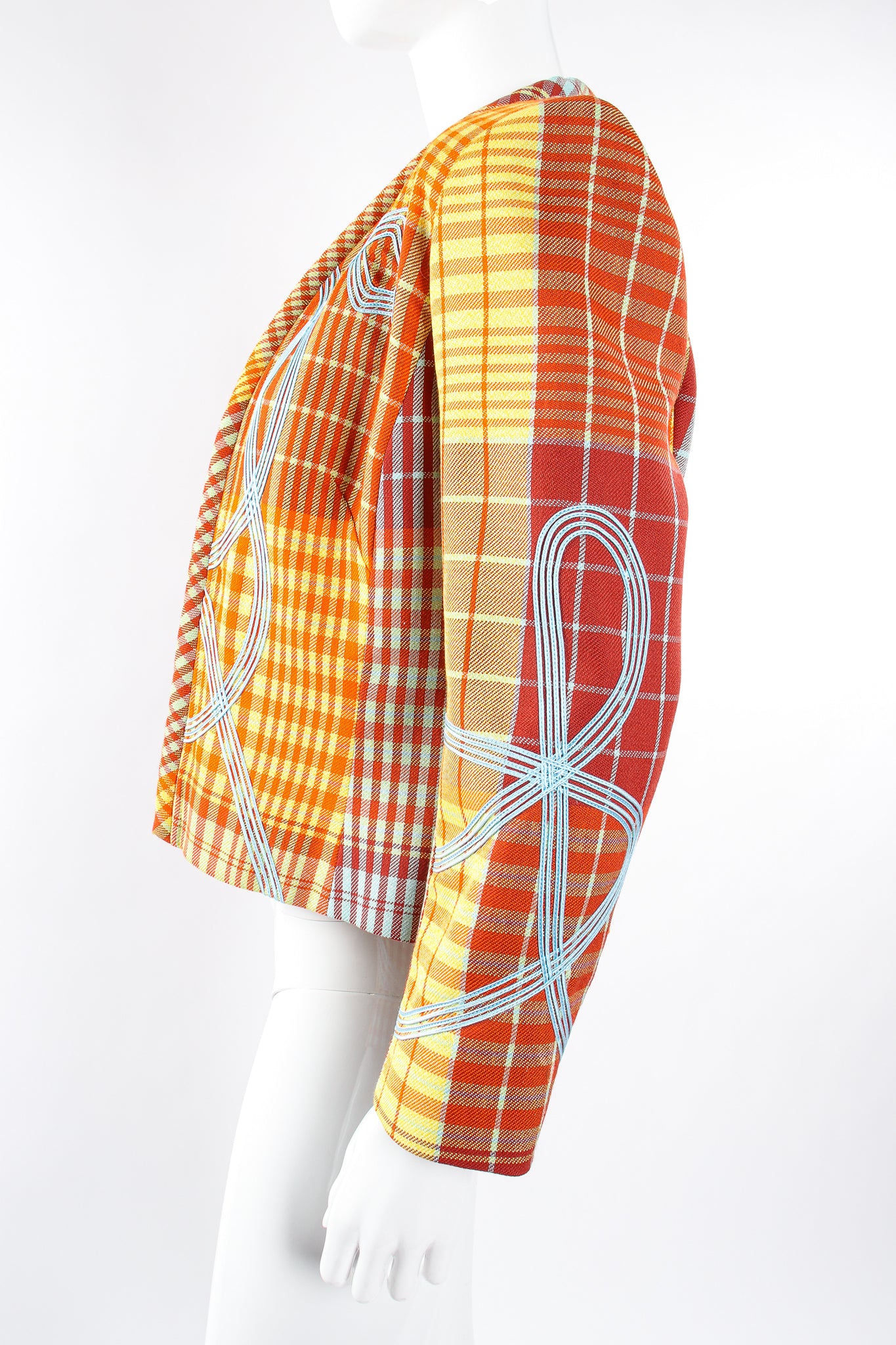 Vintage Christian Lacroix Madras Check Jacket on Mannequin sleeve at Recess Los Angeles