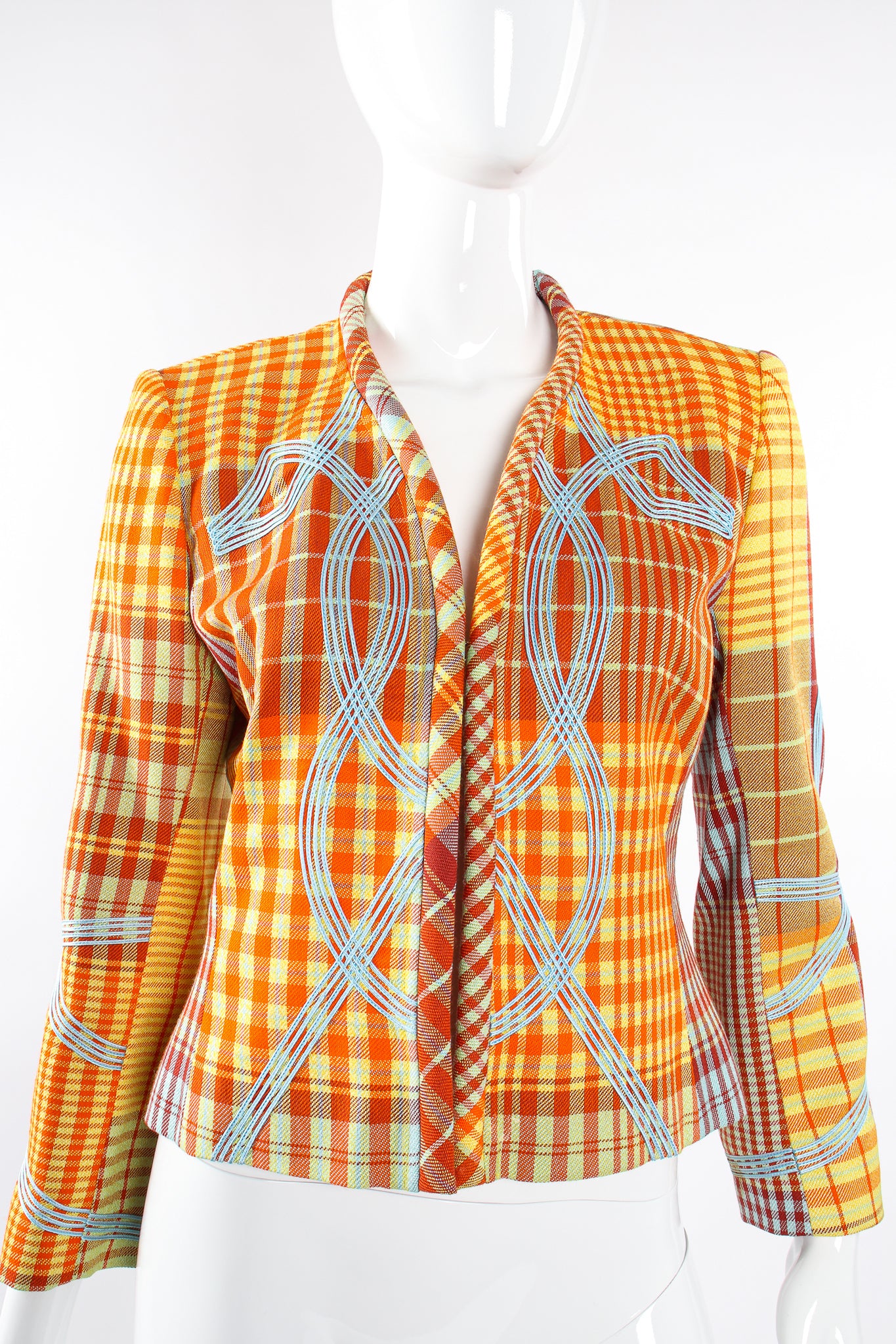 Vintage Christian Lacroix Madras Check Jacket on Mannequin front crop at Recess Los Angeles