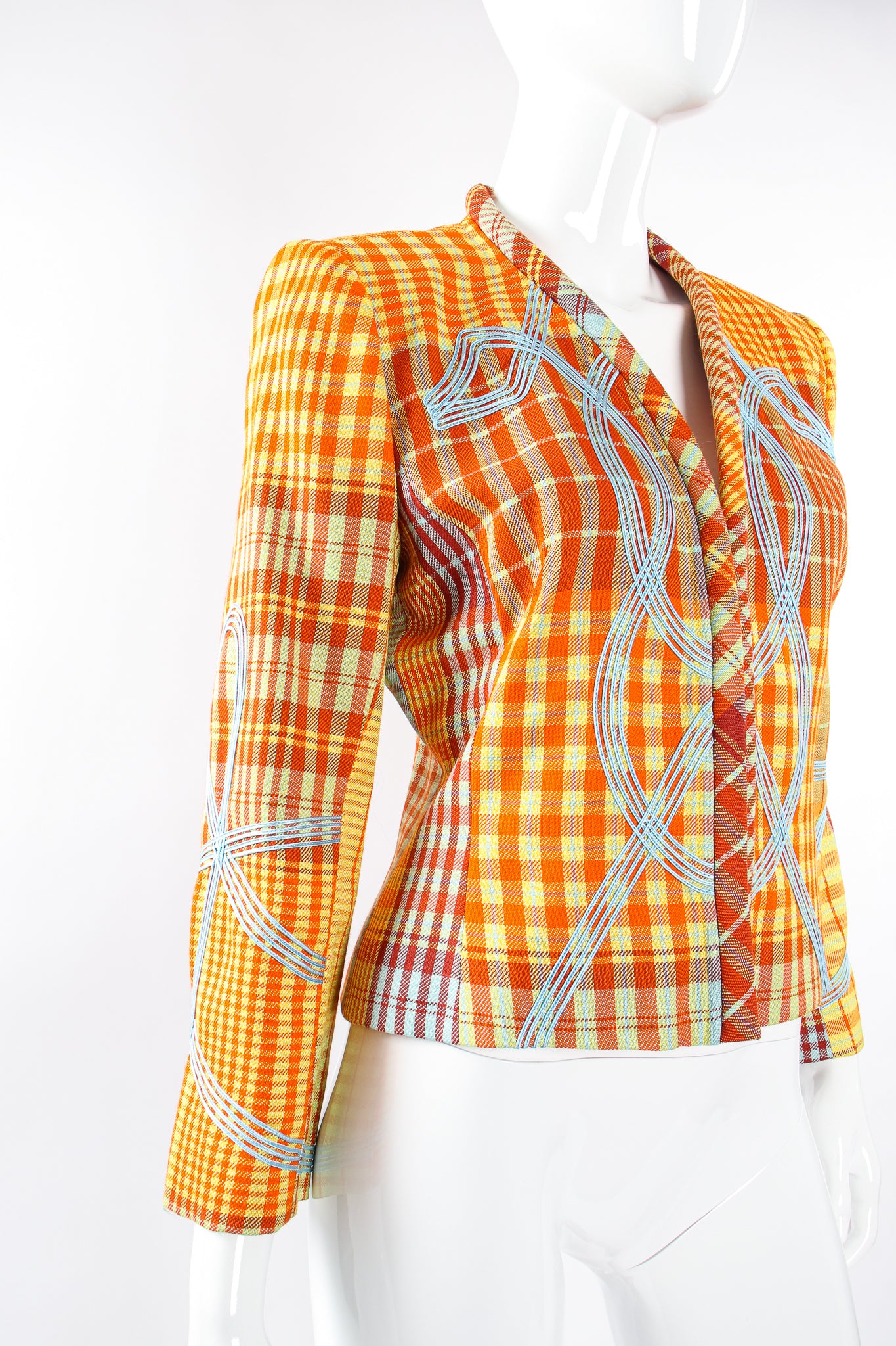 Vintage Christian Lacroix Madras Check Jacket on Mannequin angle at Recess Los Angeles