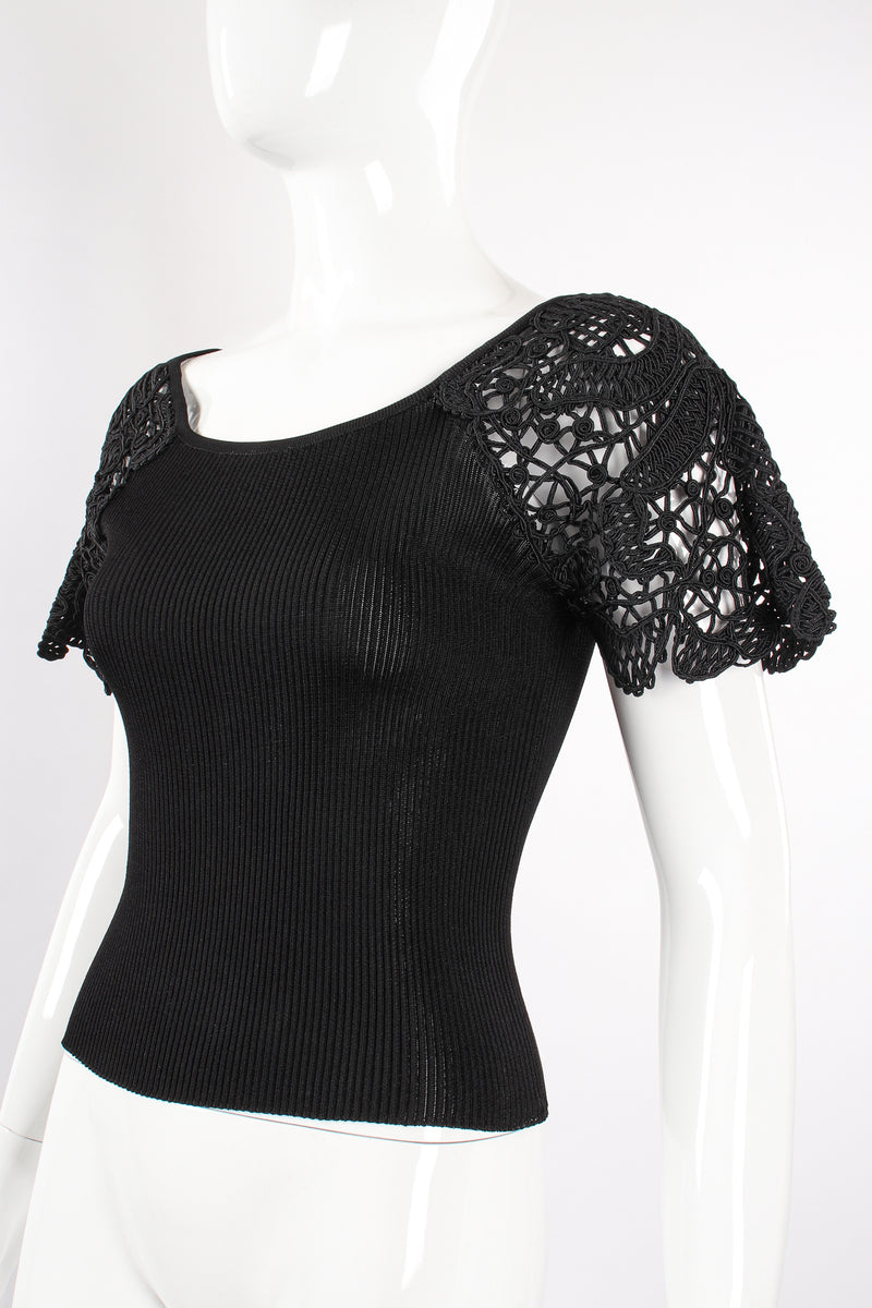 Vintage Christian Lacroix Corded Lace Ribbed Top on Mannequin angle at Recess Los Angeles