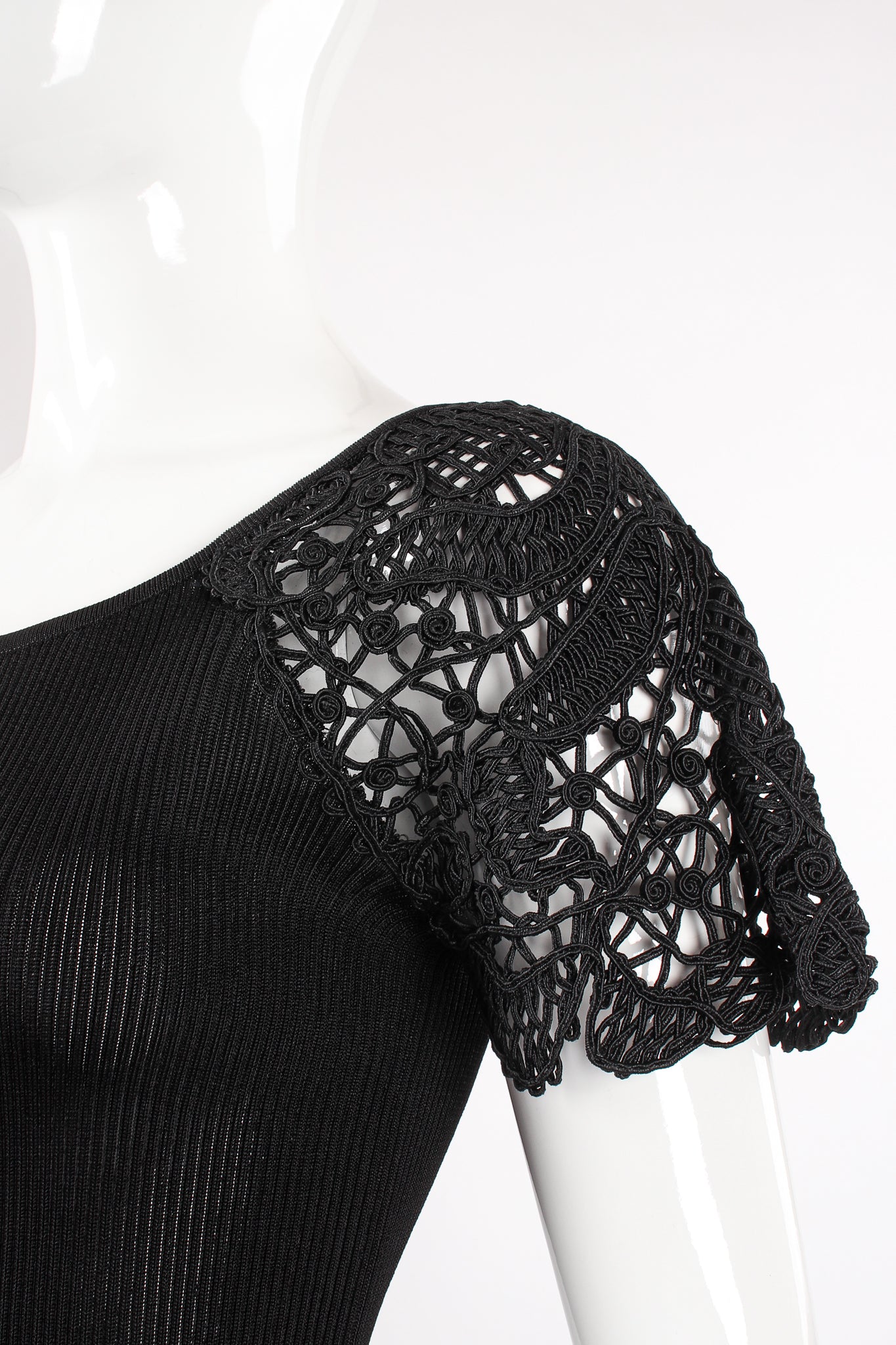 Vintage Christian Lacroix Corded Lace Ribbed Top on Mannequin sleeve detail at Recess Los Angeles