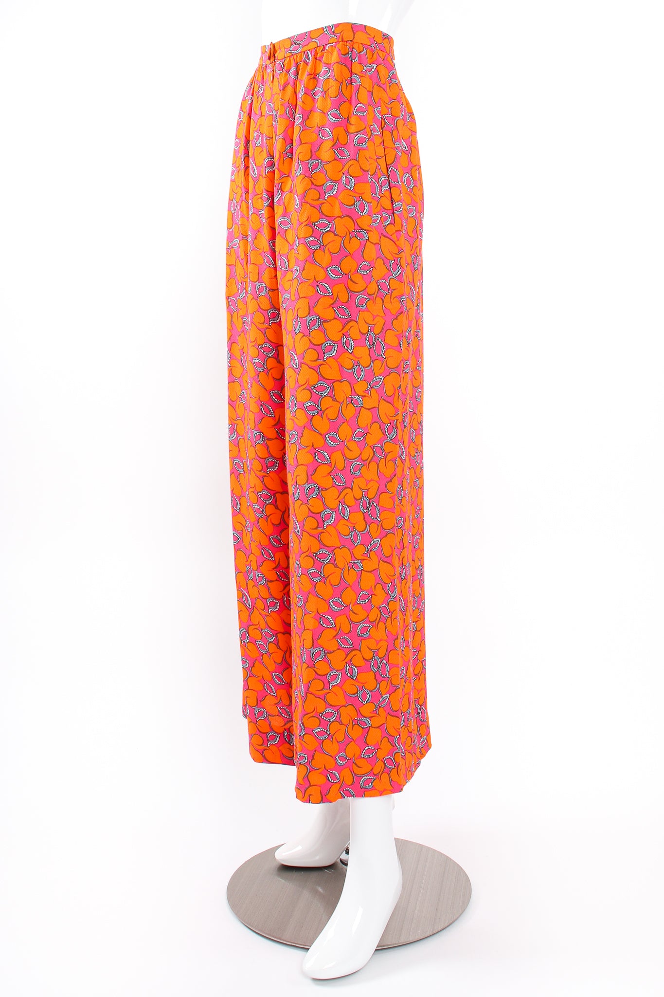 Vintage Christian Lacroix Hot Leaf Print Cropped Palazzo Pant on mannequin angle at Recess LA