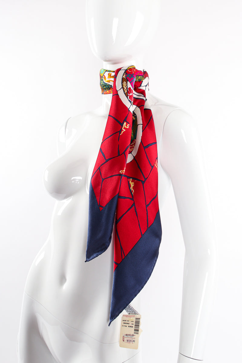 Vintage Christian Lacroix Mosaic Greek Cross Print Silk Scarf on Mannequin at Recess Los Angeles