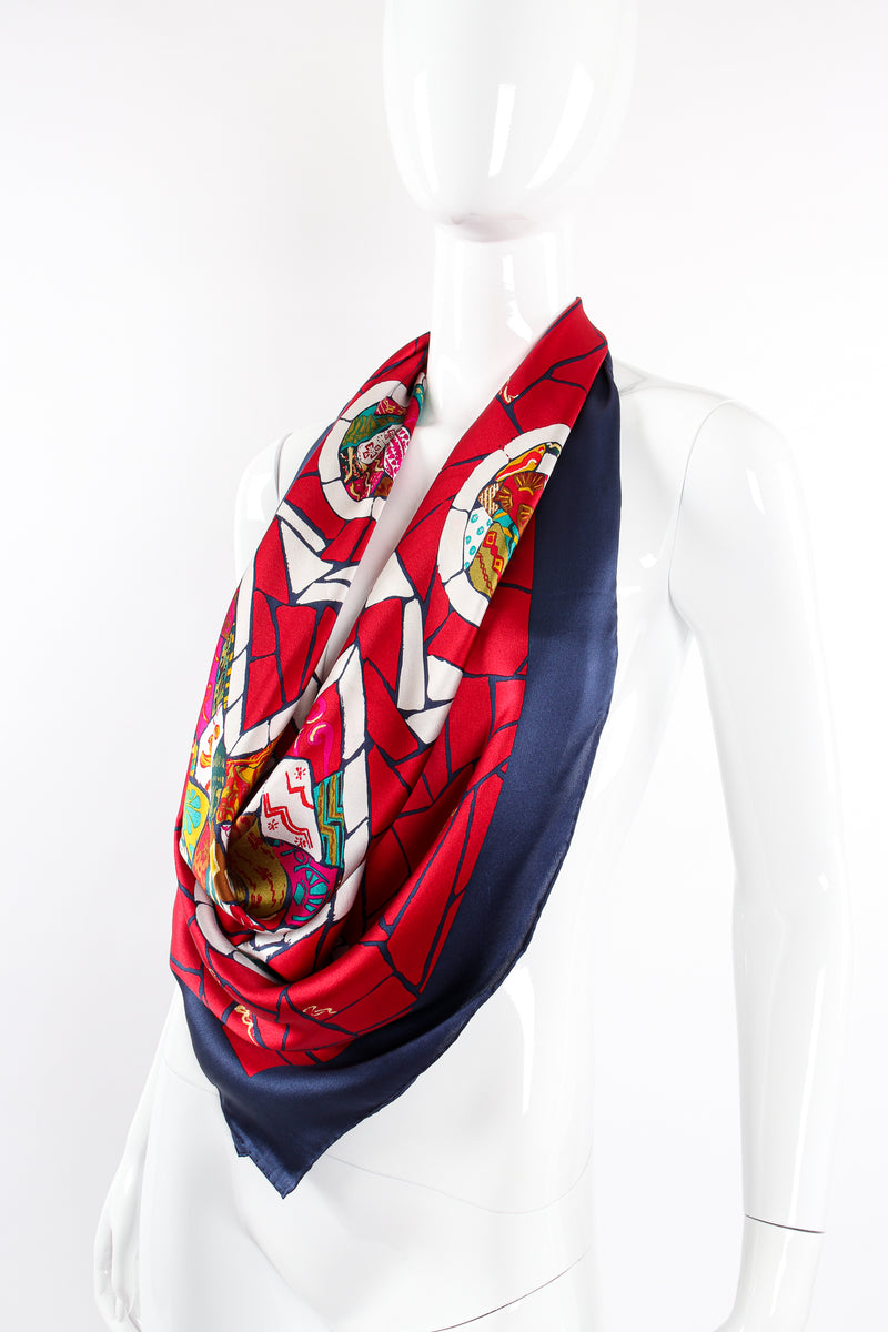 Vintage Christian Lacroix Mosaic Greek Cross Print Silk Scarf on Mannequin at Recess Los Angeles