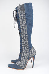 Recess Designer Consignment Vintage Christian Dior Tall Denim Monogram Boots Los Angeles Resale