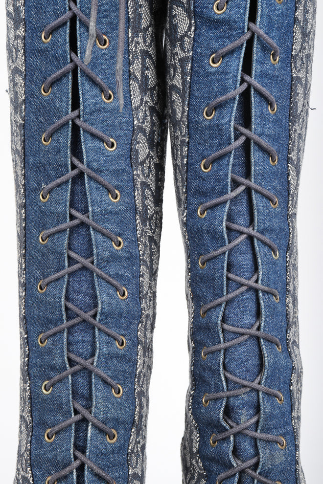 Recess Designer Consignment Vintage Christian Dior Tall Denim Monogram Boots Los Angeles Resale