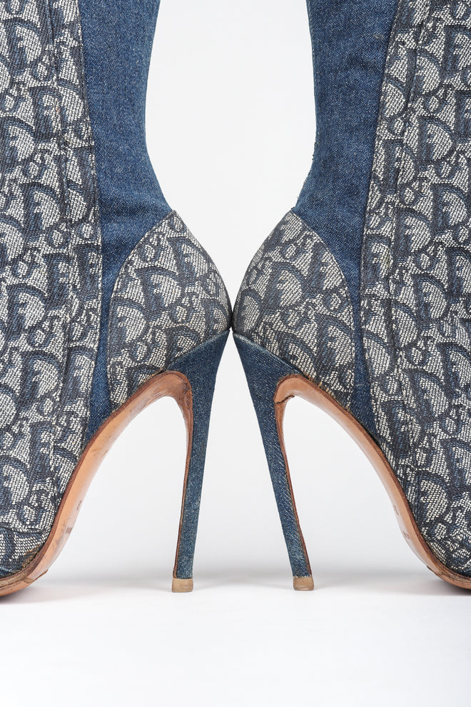 Recess Designer Consignment Vintage Christian Dior Tall Denim Monogram Boots Los Angeles Resale