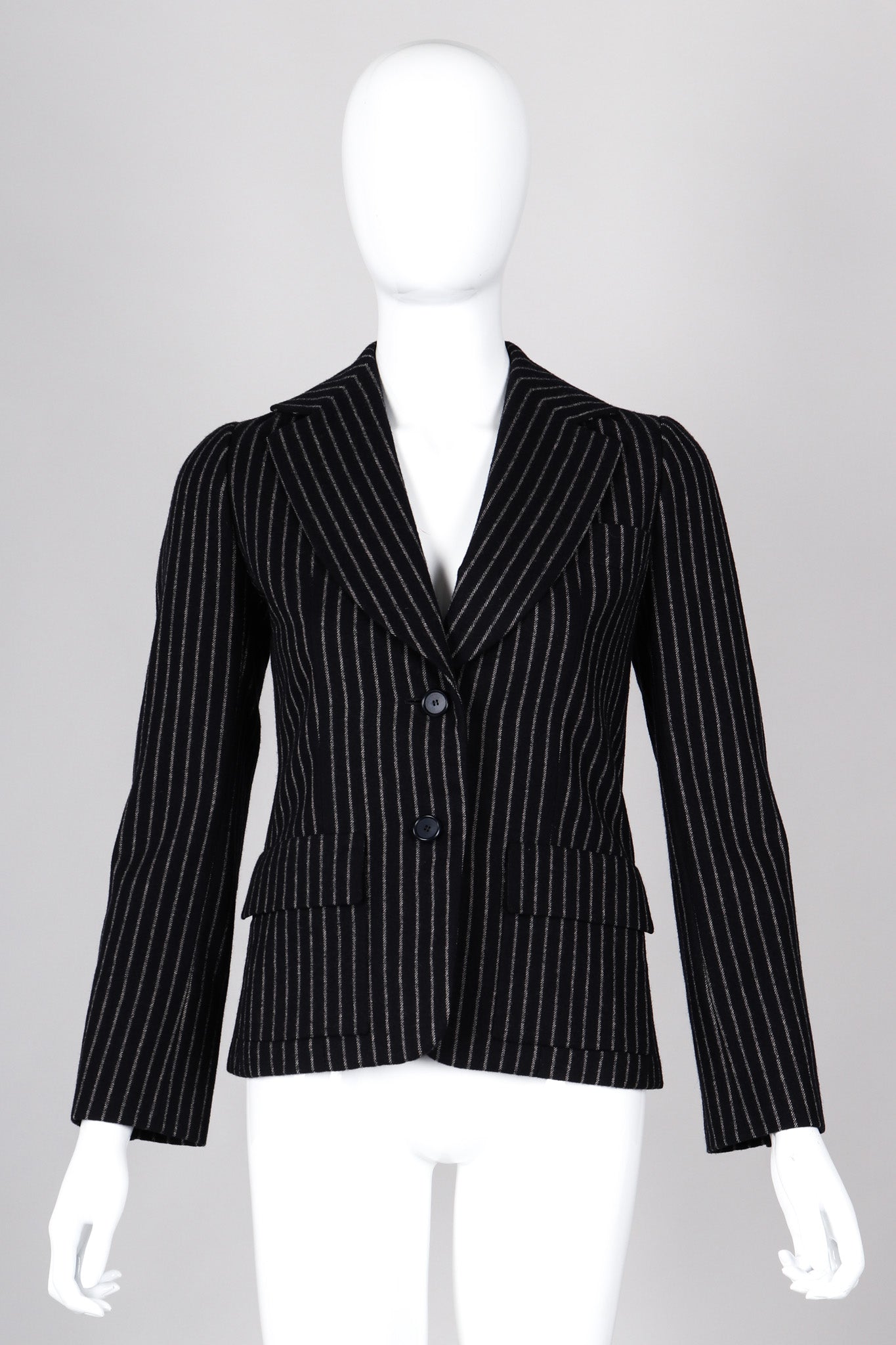 Recess Los Angeles Vintage Christian Dior Couture Jacket Skirt Set Navy Pinstripe Wool