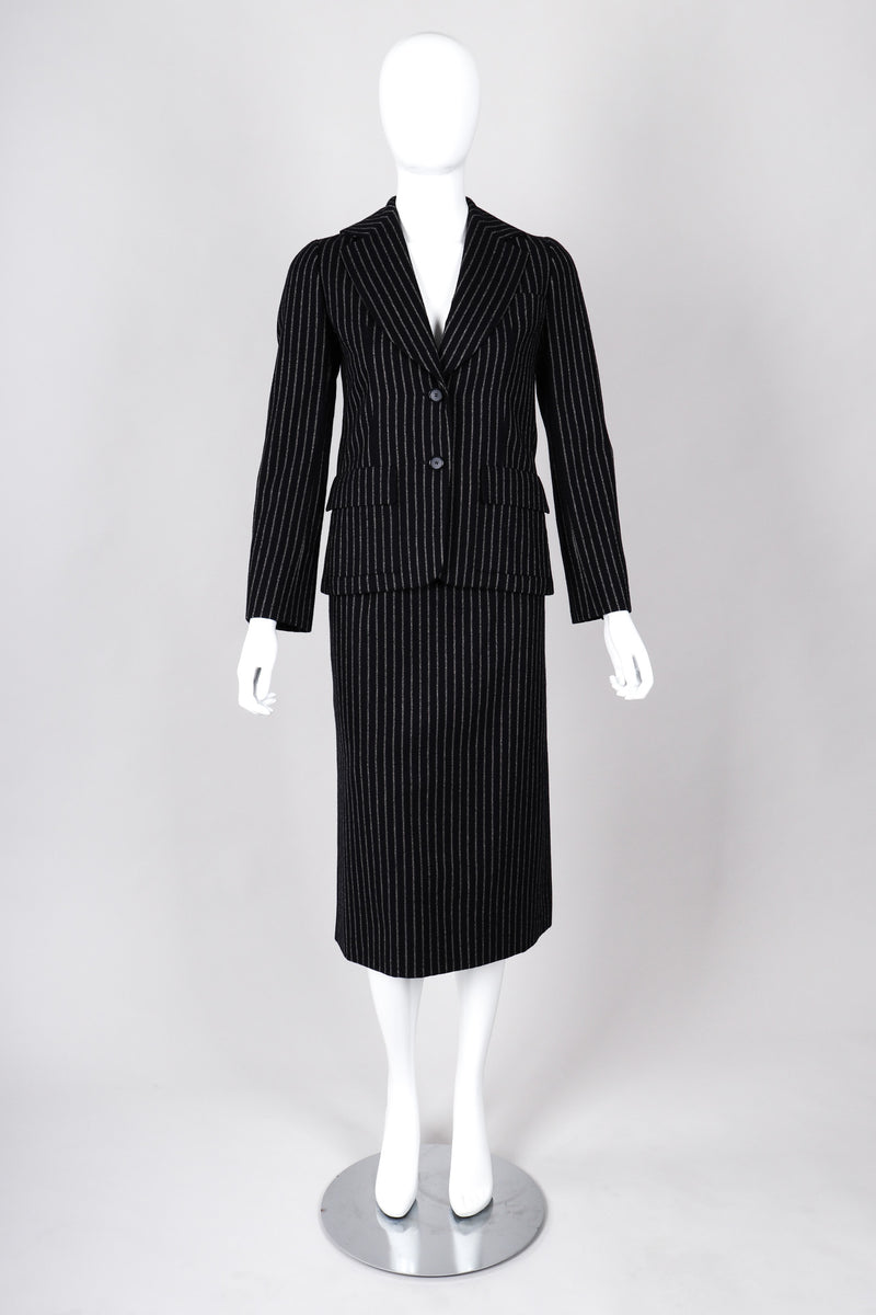 Recess Los Angeles Vintage Christian Dior Couture Jacket Skirt Set Navy Pinstripe Wool