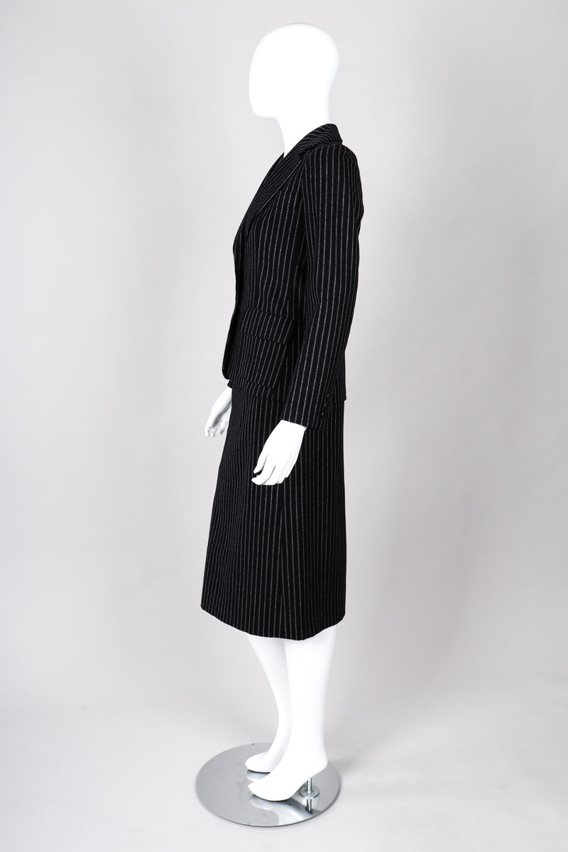 Recess Los Angeles Vintage Christian Dior Couture Jacket Skirt Set Navy Pinstripe Wool