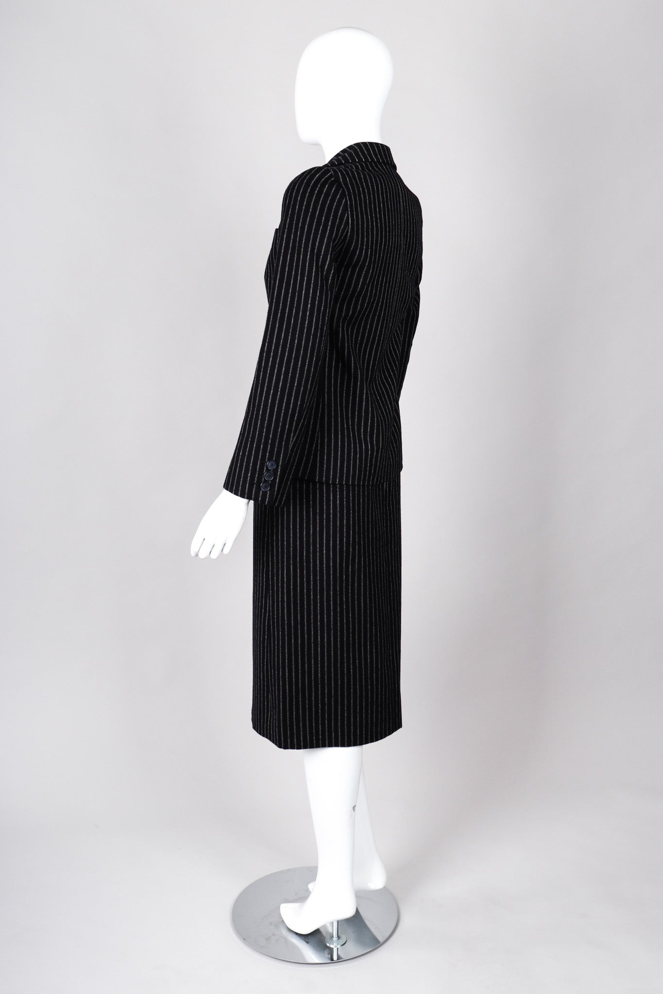 Recess Los Angeles Vintage Christian Dior Couture Jacket Skirt Set Navy Pinstripe Wool