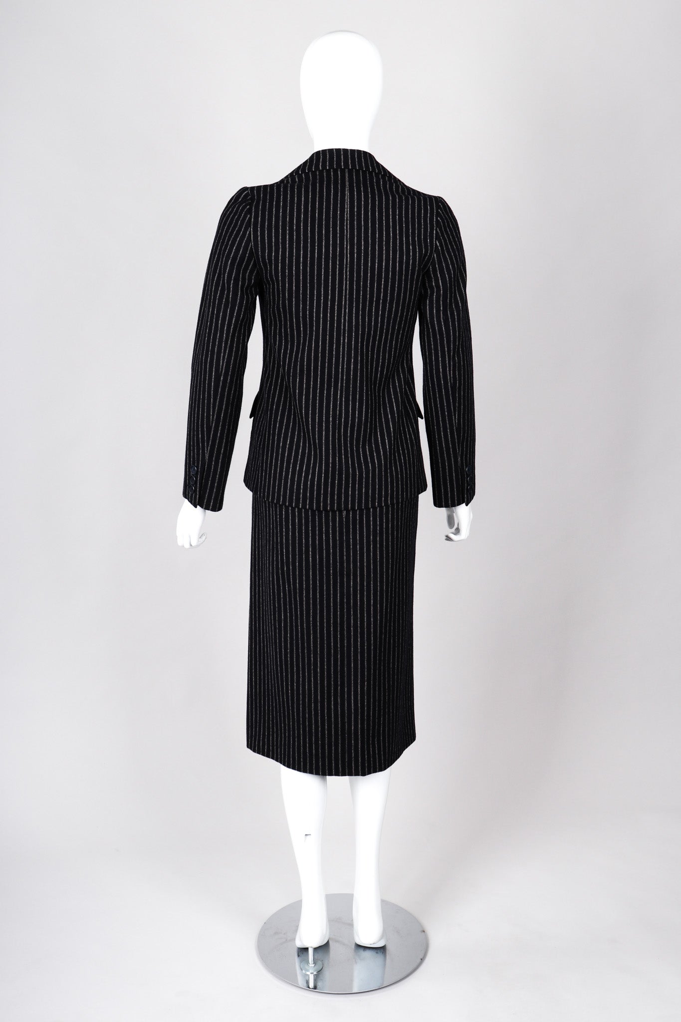 Recess Los Angeles Vintage Christian Dior Couture Jacket Skirt Set Navy Pinstripe Wool