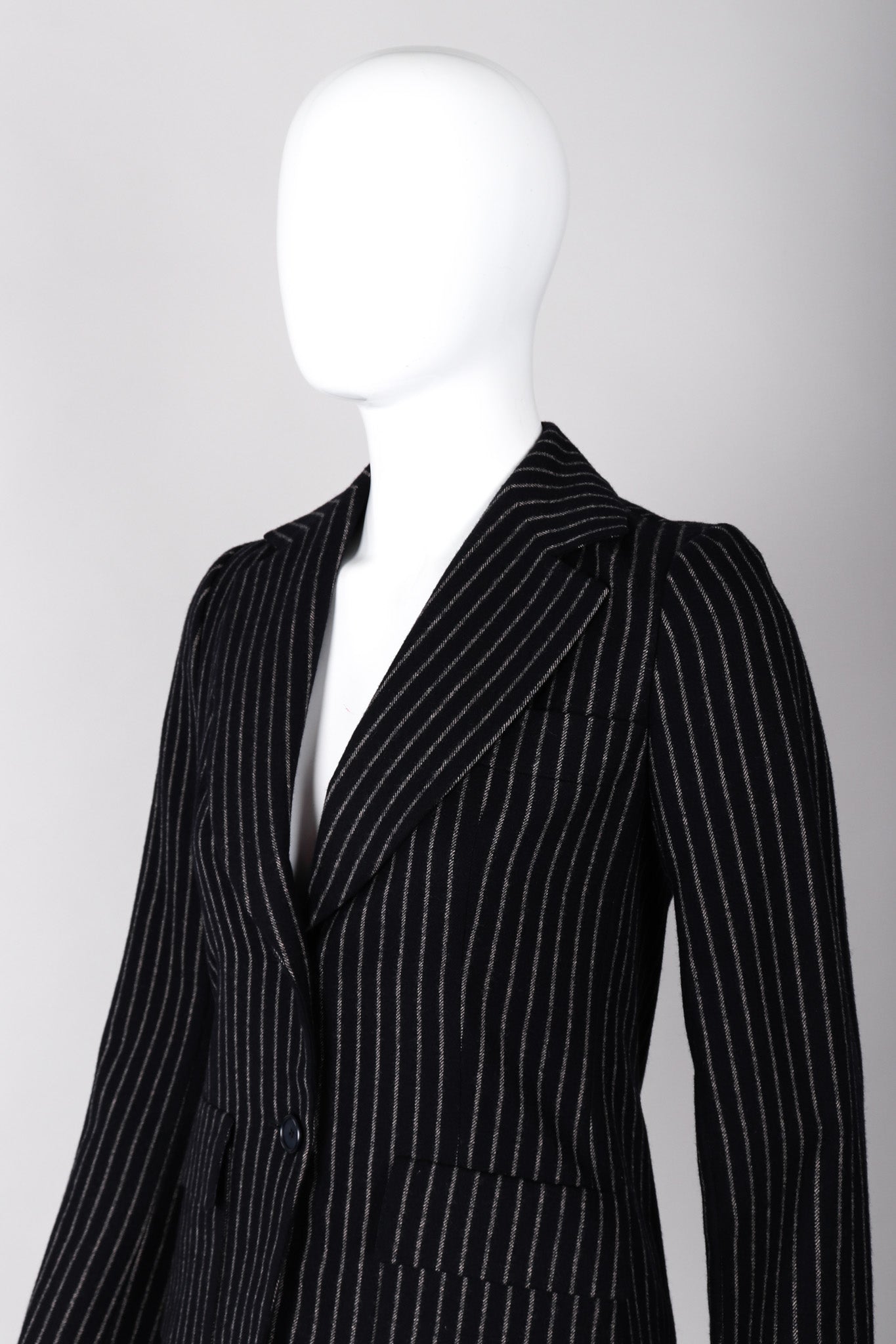 Recess Los Angeles Vintage Christian Dior Couture Jacket Skirt Set Navy Pinstripe Wool