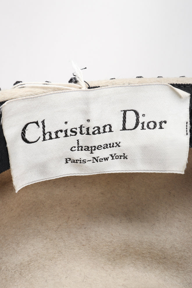 Recess Los Angeles Designer Consignment Vintage Christian Dior Beaded Beaver Fur Felt Puff Hat
