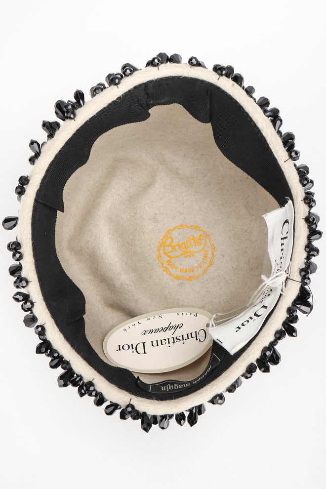 Recess Los Angeles Designer Consignment Vintage Christian Dior Beaded Beaver Fur Felt Puff Hat