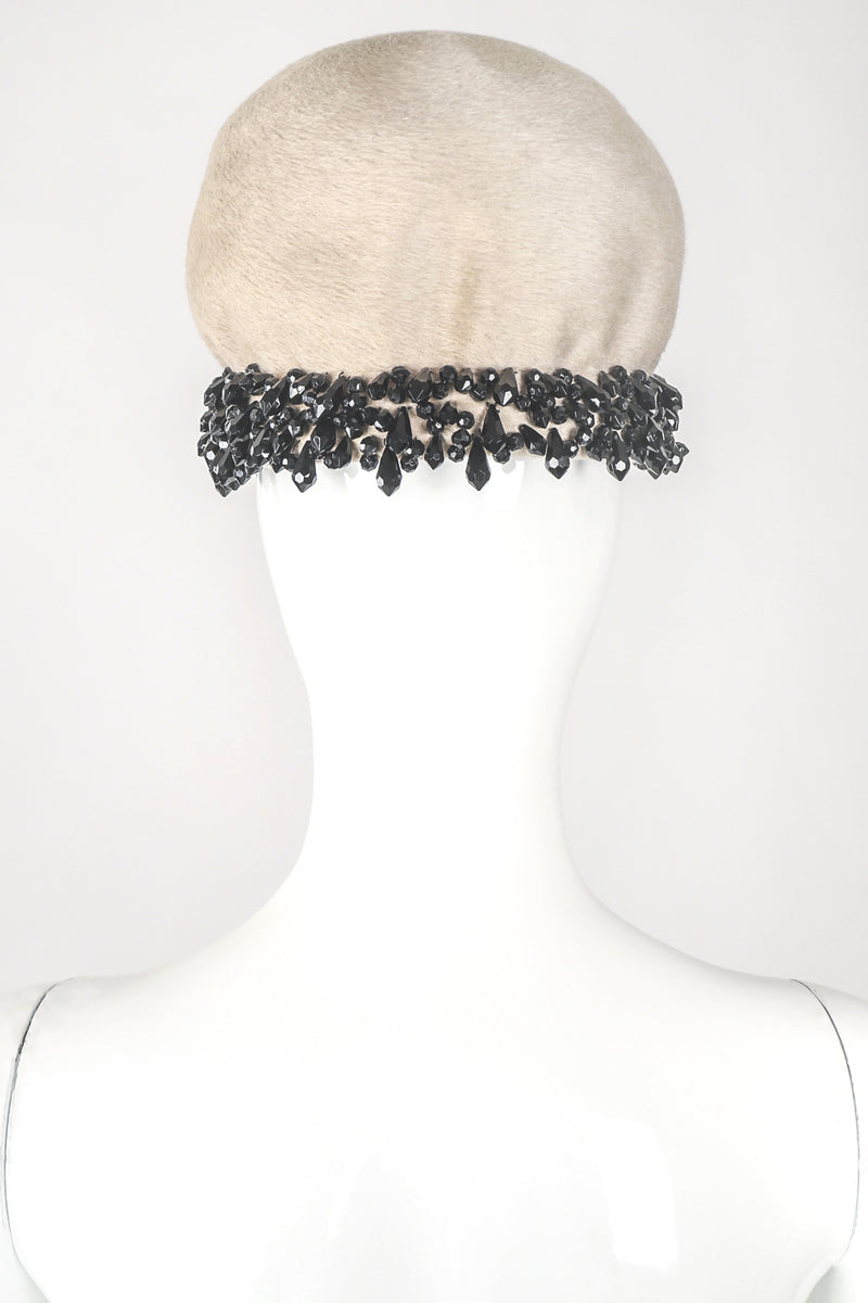 Recess Los Angeles Designer Consignment Vintage Christian Dior Beaded Beaver Fur Felt Puff Hat