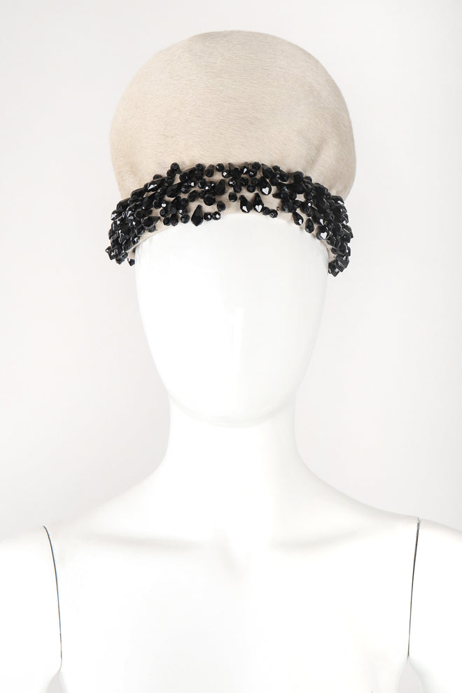 Recess Los Angeles Designer Consignment Vintage Christian Dior Beaded Beaver Fur Felt Puff Hat