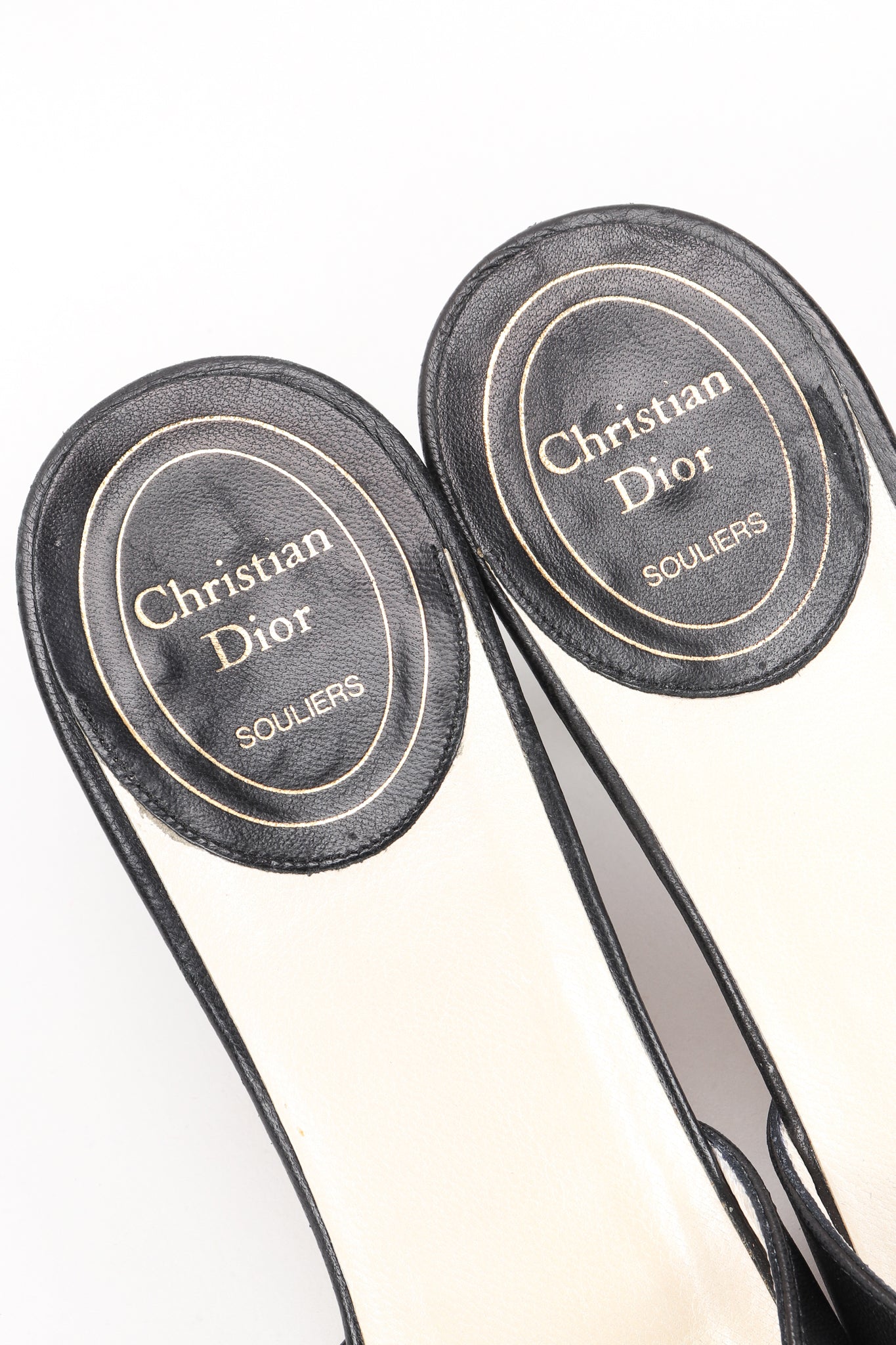 Recess Designer Consignment Vintage Christian Dior Lock & Key Leather Kitten Heel Slide Sandals Los Angeles Resale