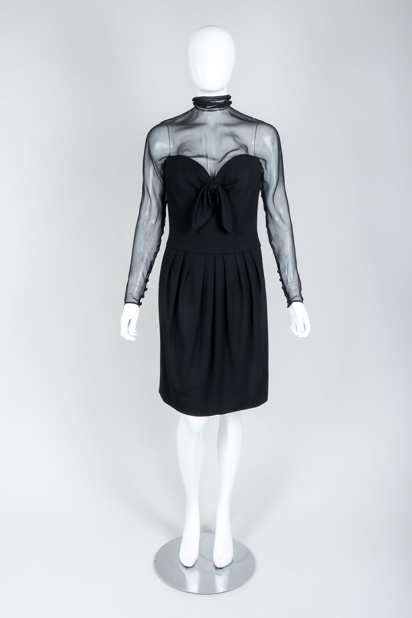 Vintage Christian Dior Numbered Couture LBD Sweetheart Illusion Dress on Mannequin