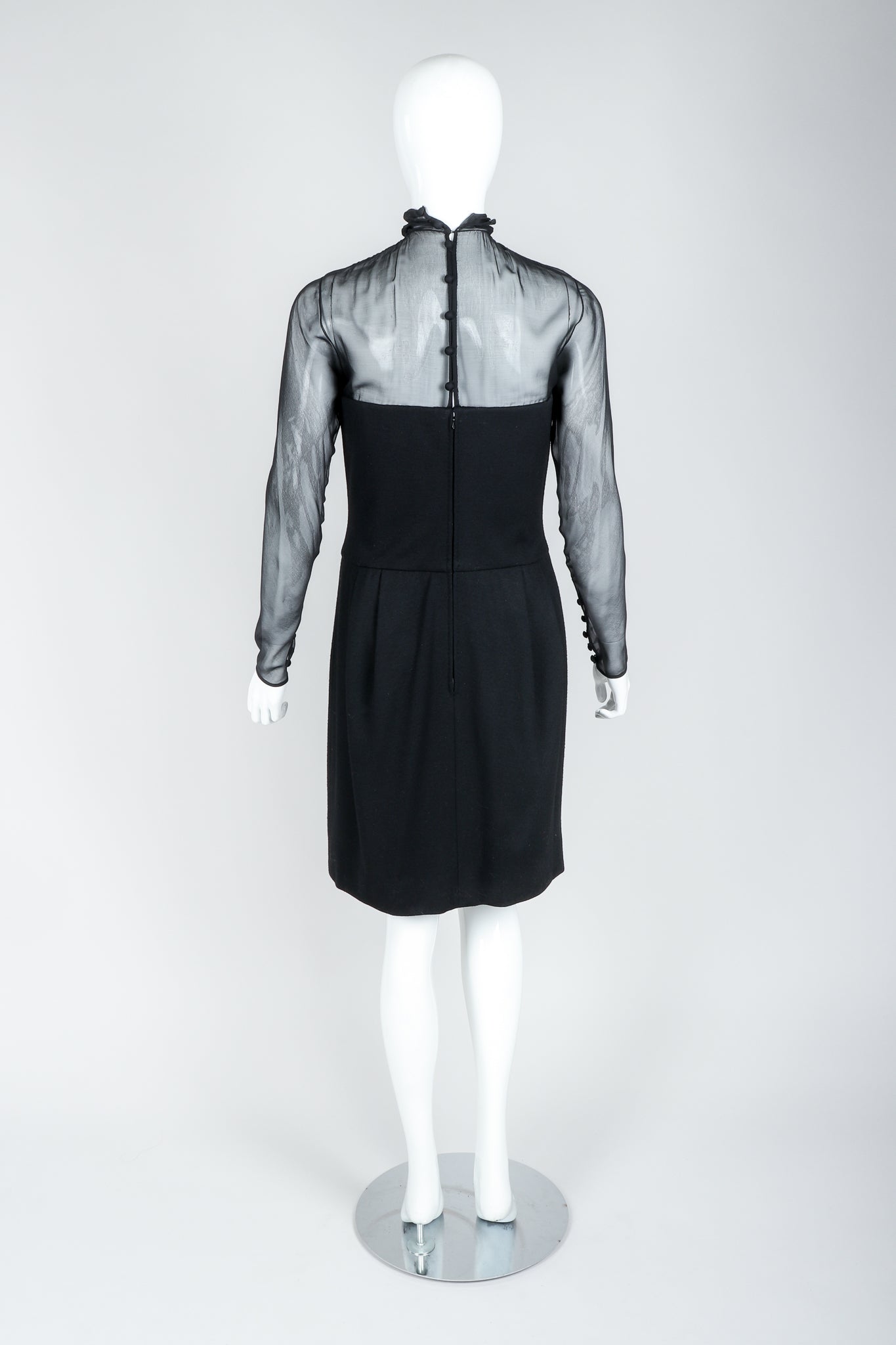 Vintage Christian Dior Numbered Couture LBD Sweetheart Illusion Dress on Mannequin, back