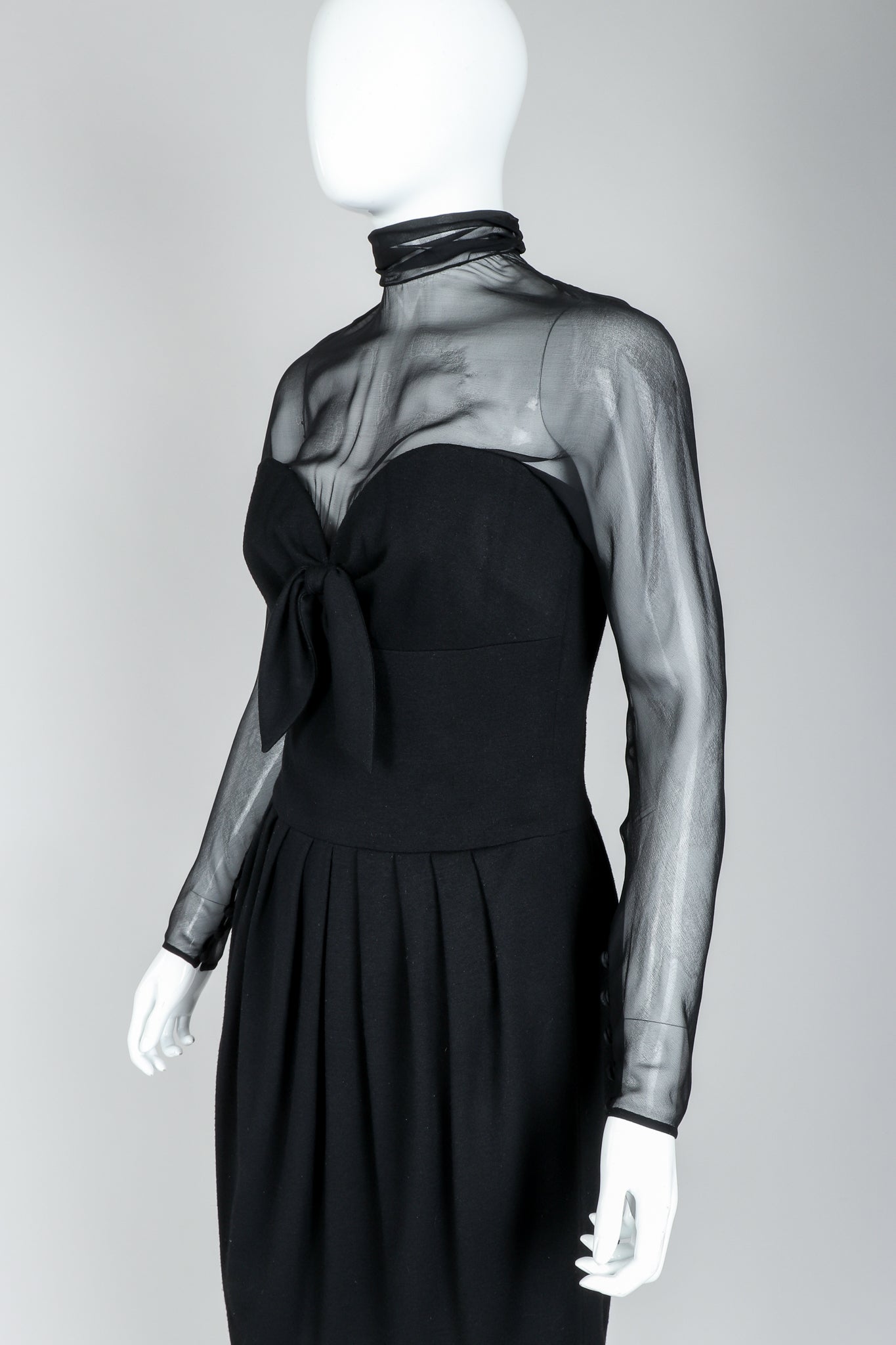 Vintage Christian Dior Numbered Couture LBD Sweetheart Illusion Dress on Mannequin close up