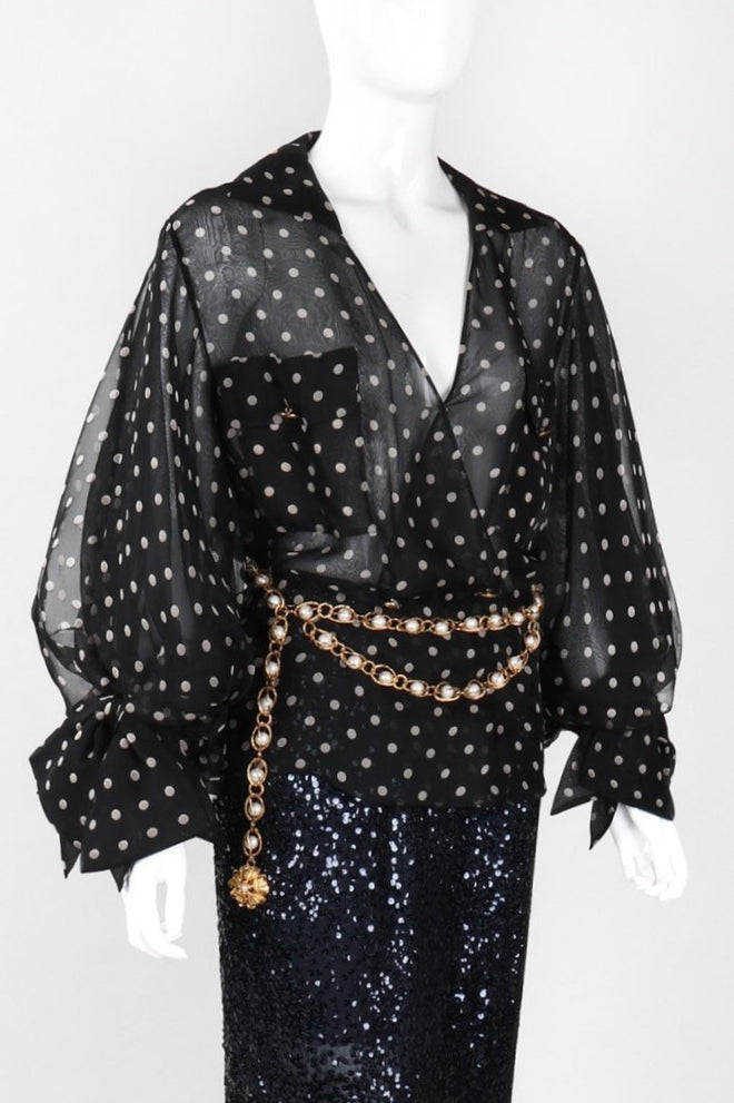 Recess Los Angeles Vintage Christian Dior by Gianfranco Ferre Numbered Organza Dot Balloon Sleeve Blouse