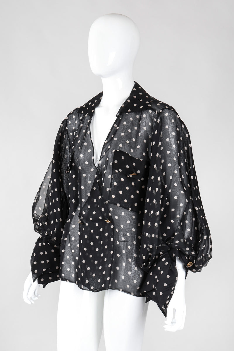 Recess Los Angeles Vintage Christian Dior by Gianfranco Ferre Numbered Organza Dot Balloon Sleeve Blouse