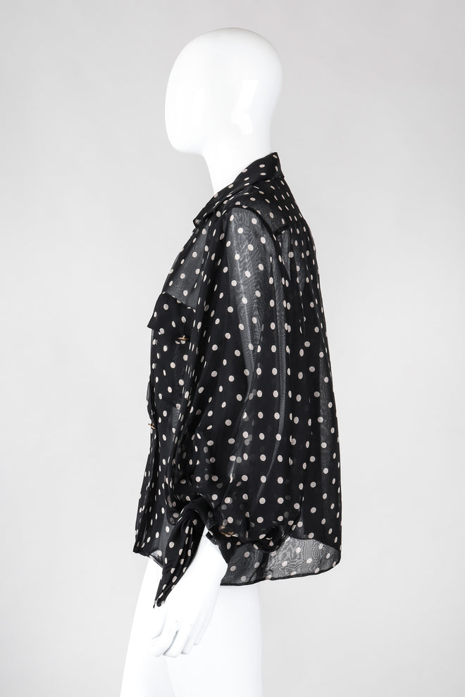 Recess Los Angeles Vintage Christian Dior by Gianfranco Ferre Numbered Organza Dot Balloon Sleeve Blouse