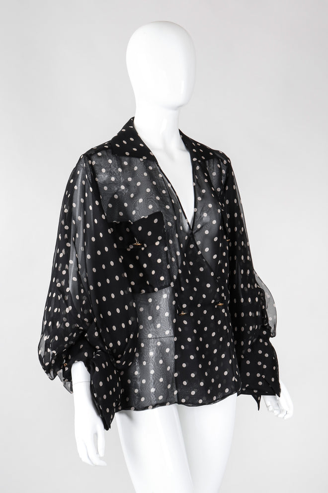 Recess Los Angeles Vintage Christian Dior by Gianfranco Ferre Numbered Organza Dot Balloon Sleeve Blouse