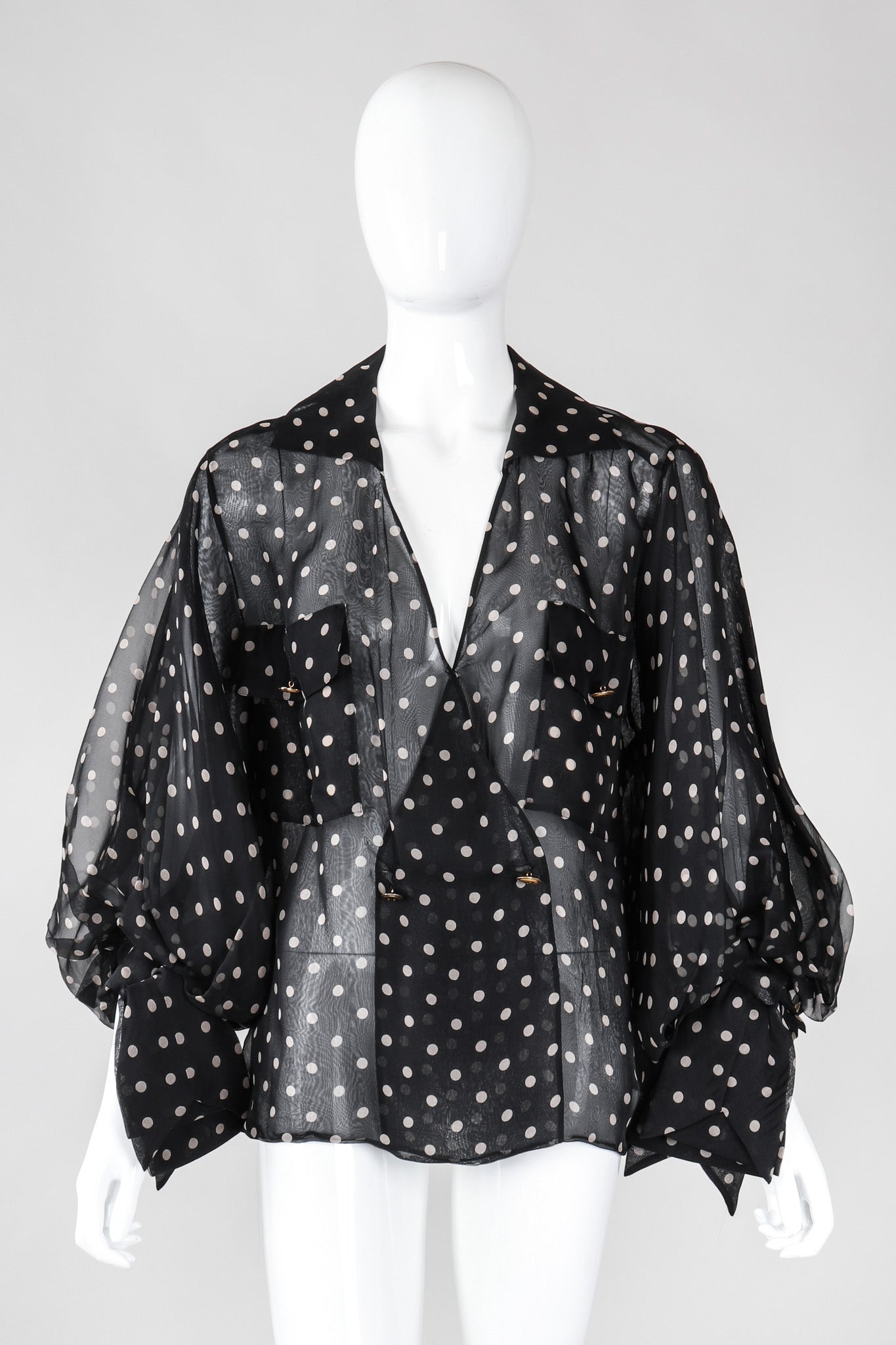 Recess Los Angeles Vintage Christian Dior by Gianfranco Ferre Numbered Organza Dot Balloon Sleeve Blouse