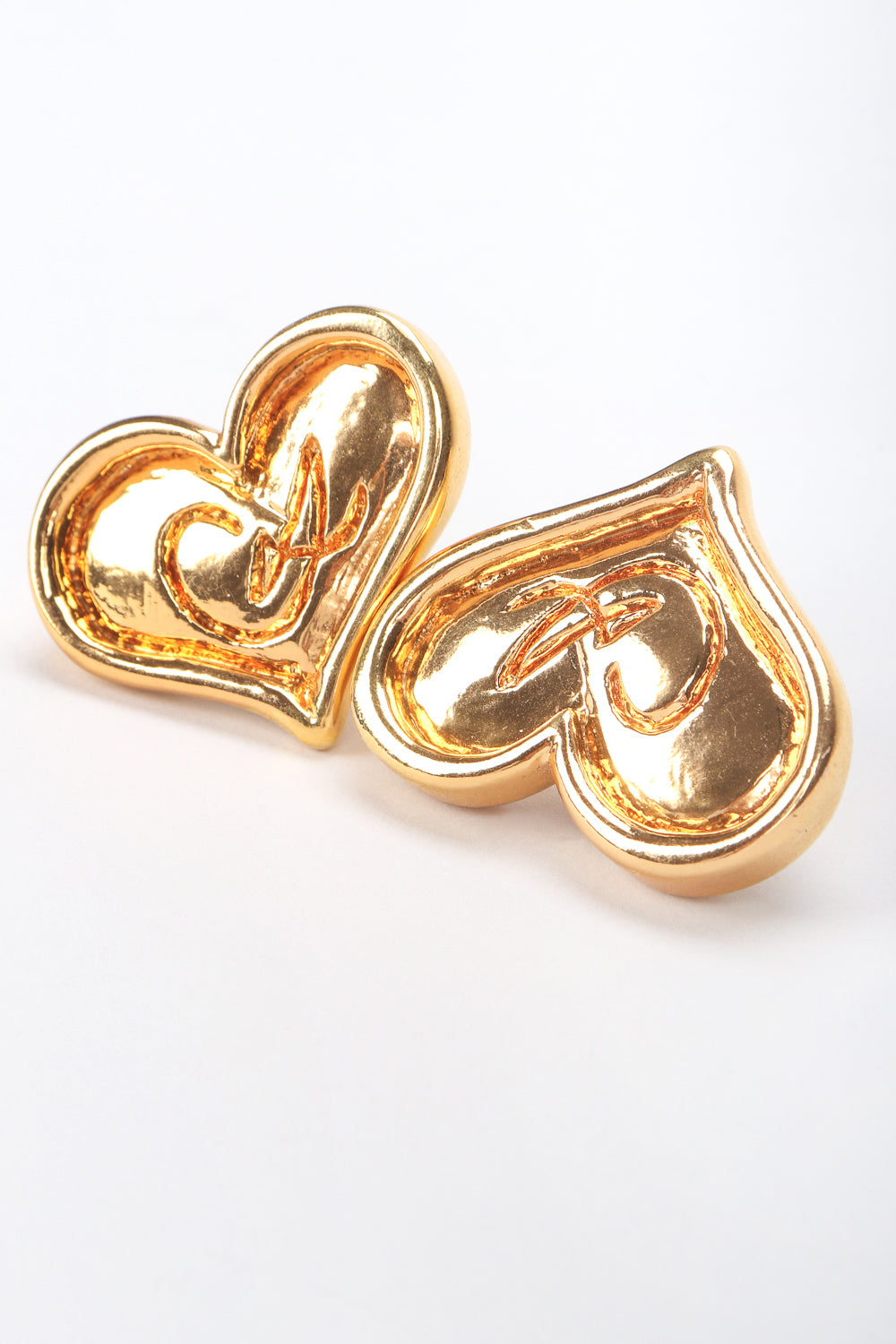 Recess Designer Consignment Vintage Christian Lacroix Logo Heart Button Earrings Los Angeles Resale