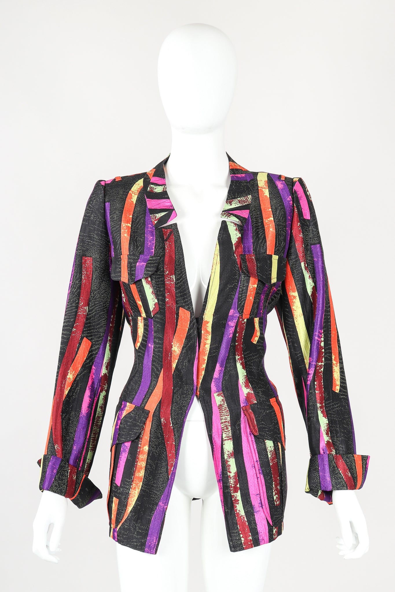 Recess Designer Consignment Vintage Christian Lacroix 90s Sponge Splatter Stripe Jacket & Pant Suit Set Los Angeles Resale