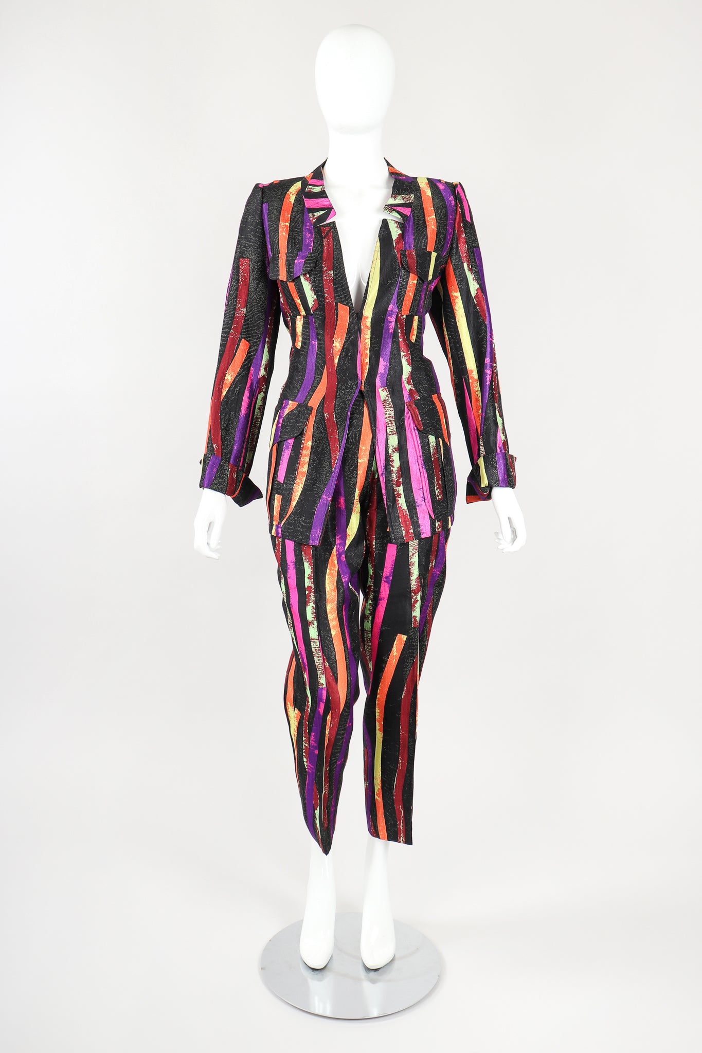 Recess Designer Consignment Vintage Christian Lacroix 90s Sponge Splatter Stripe Jacket & Pant Suit Set Los Angeles Resale