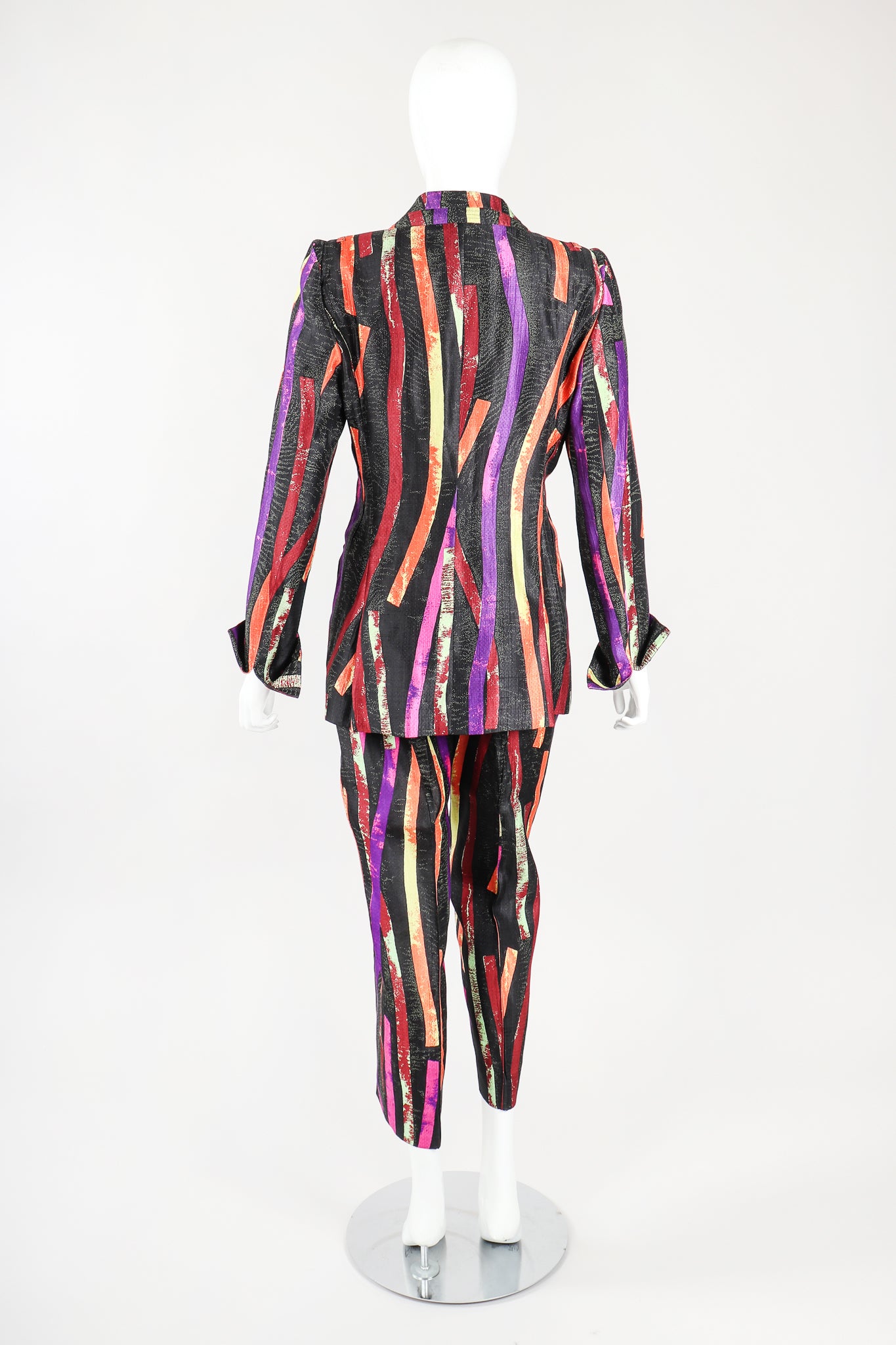 Recess Designer Consignment Vintage Christian Lacroix 90s Sponge Splatter Stripe Jacket & Pant Suit Set Los Angeles Resale