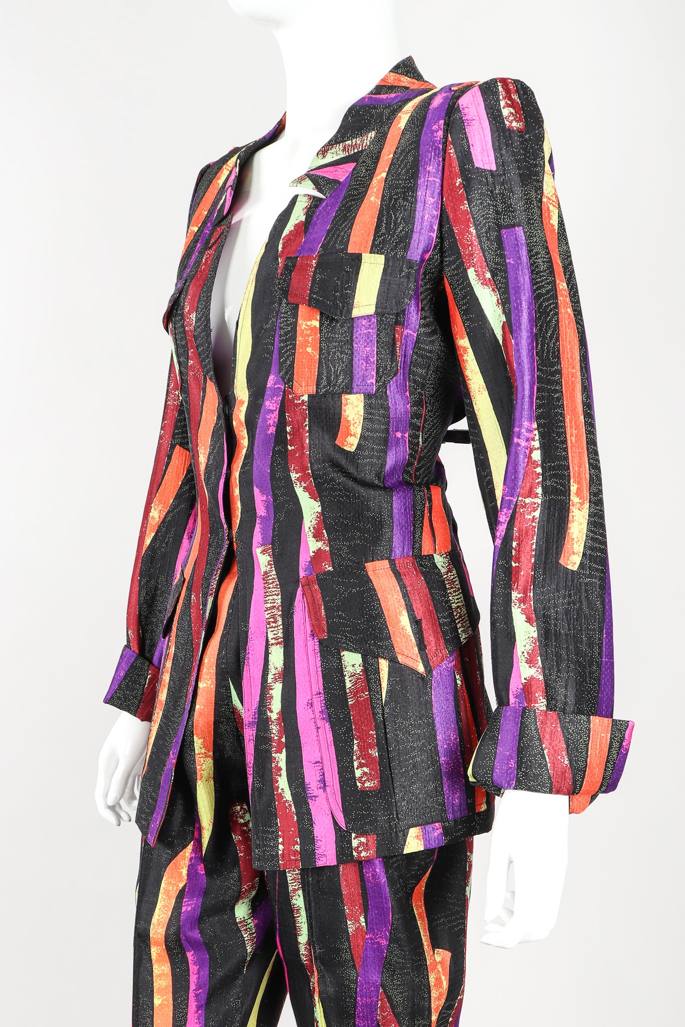 Recess Designer Consignment Vintage Christian Lacroix 90s Sponge Splatter Stripe Jacket & Pant Suit Set Los Angeles Resale
