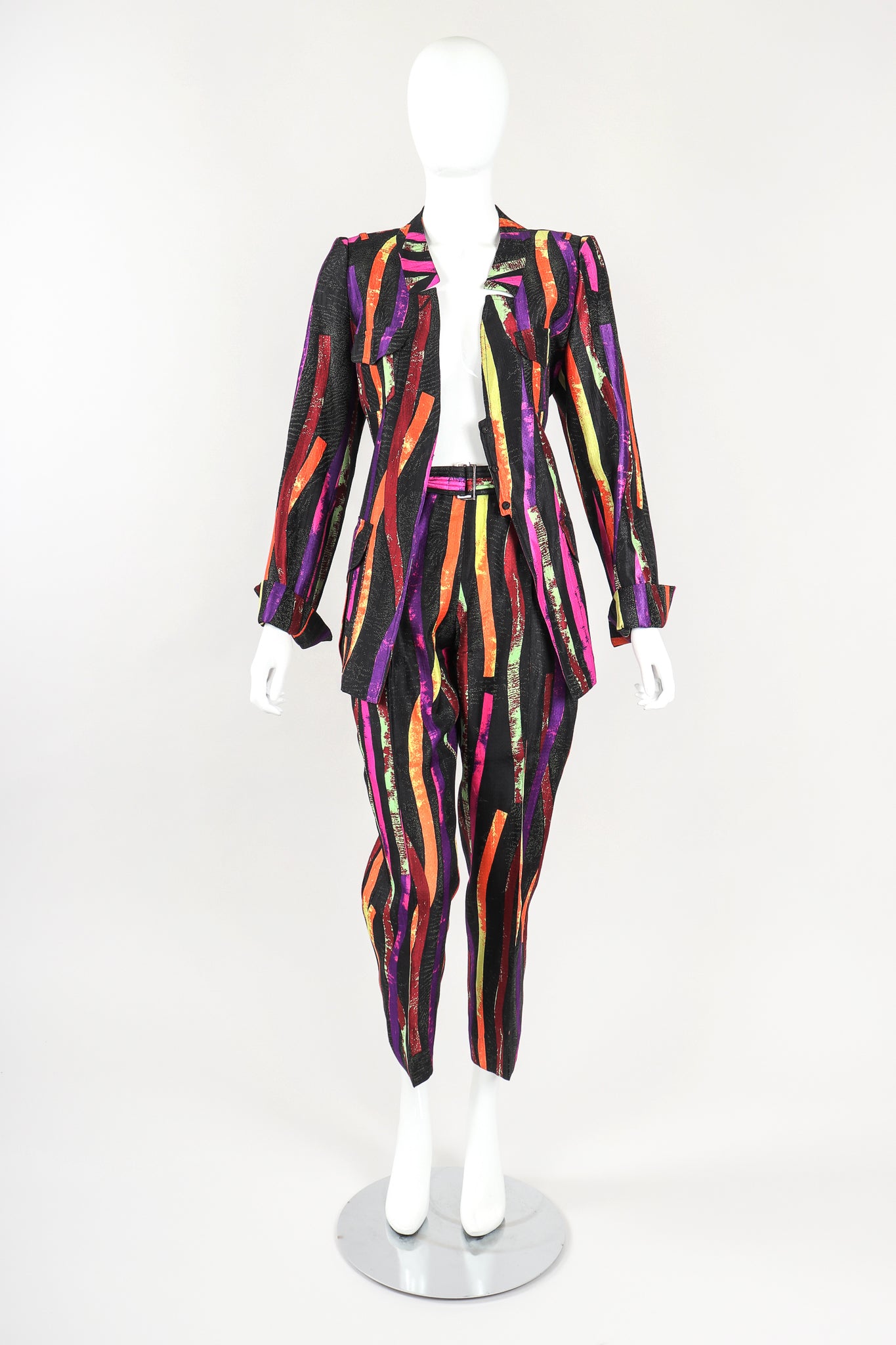 Recess Designer Consignment Vintage Christian Lacroix 90s Sponge Splatter Stripe Jacket & Pant Suit Set Los Angeles Resale